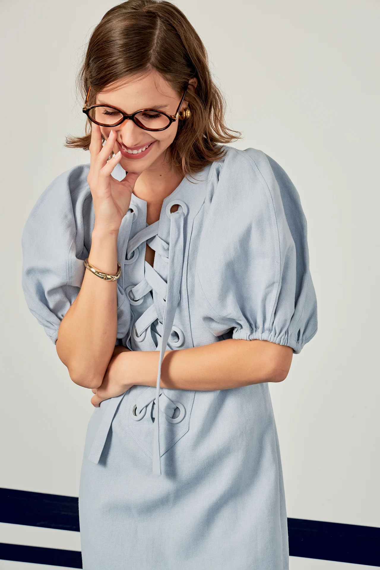Laced Up Puffed Sleeve Mini Dress - Image 17