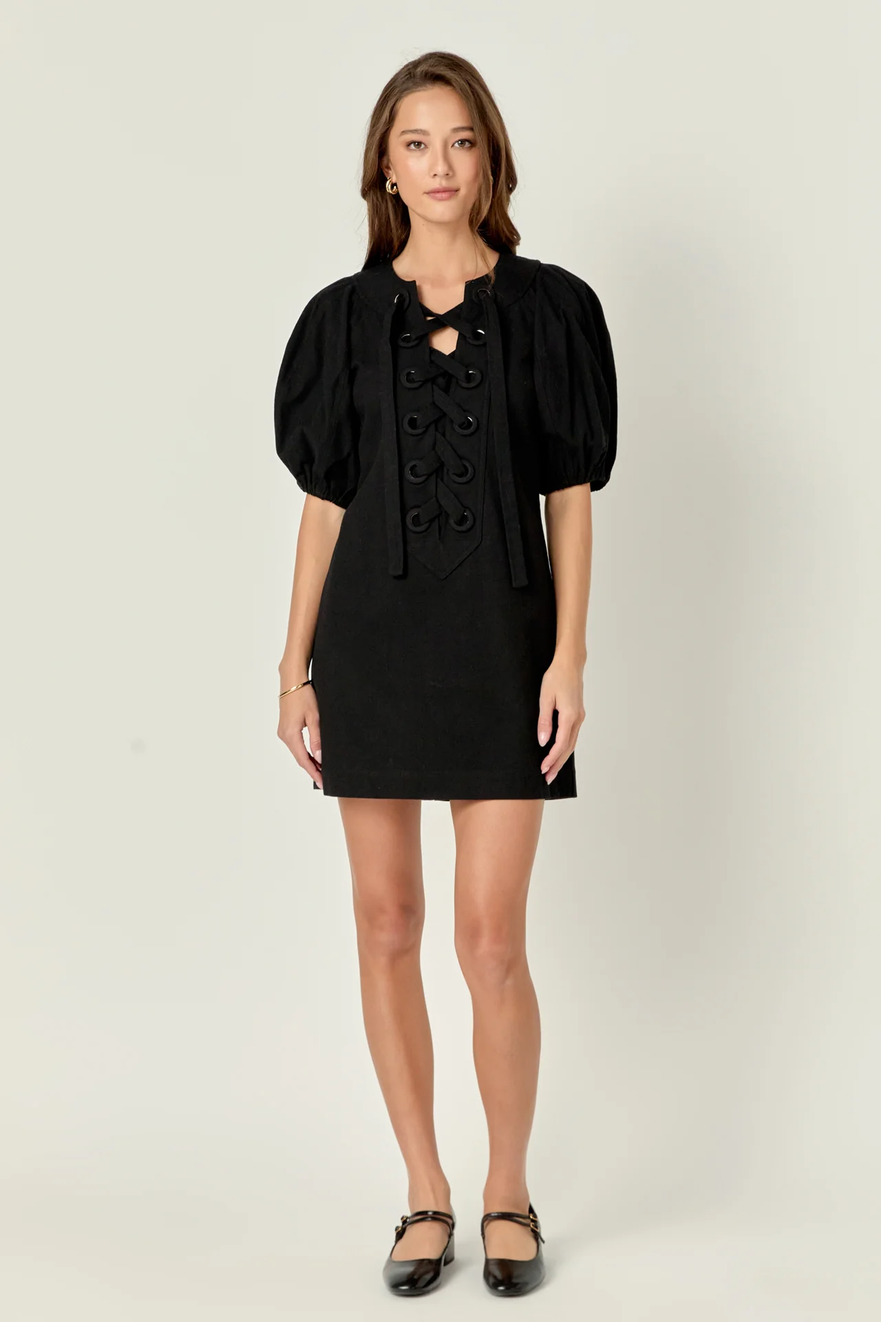 Laced Up Puffed Sleeve Mini Dress - Image 18
