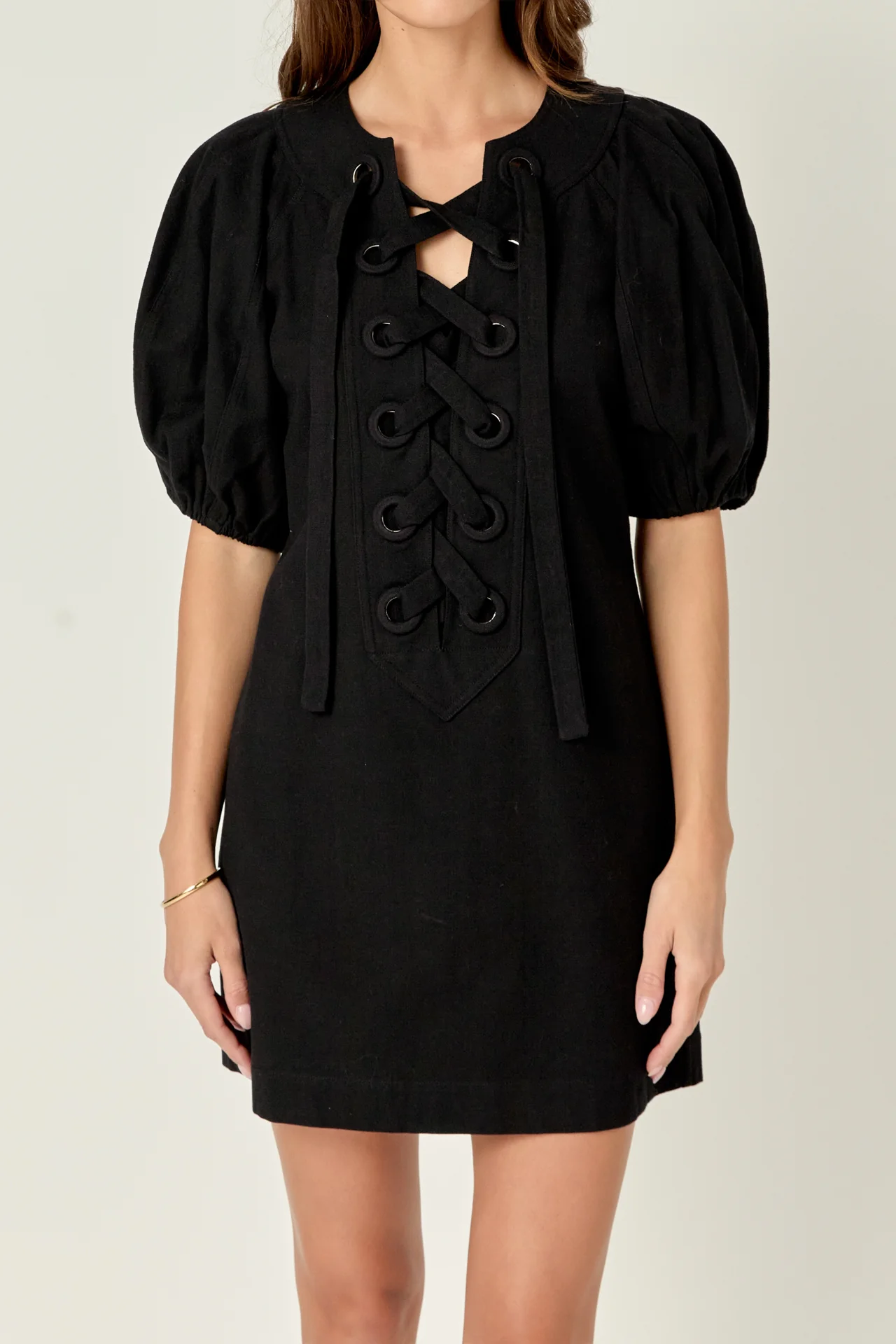 Laced Up Puffed Sleeve Mini Dress - Image 19