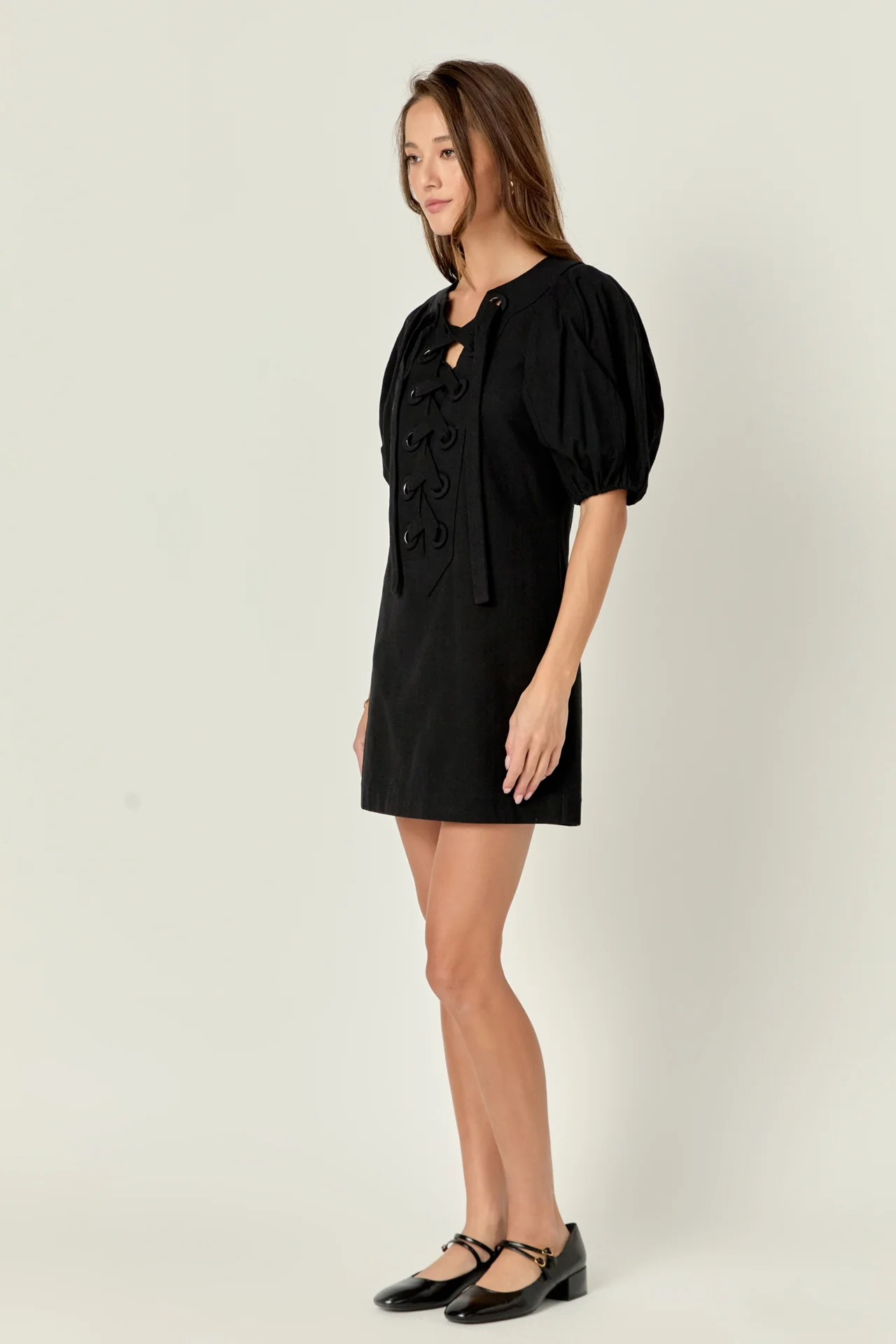 Laced Up Puffed Sleeve Mini Dress - Image 20