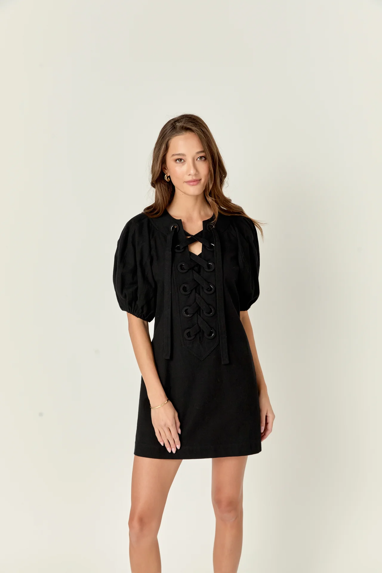 Laced Up Puffed Sleeve Mini Dress - Image 22