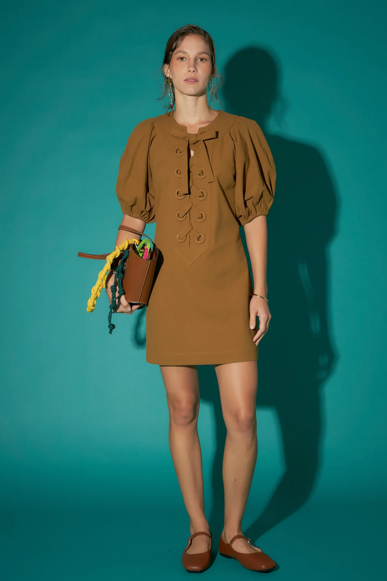 Laced Up Puffed Sleeve Mini Dress - Image 8