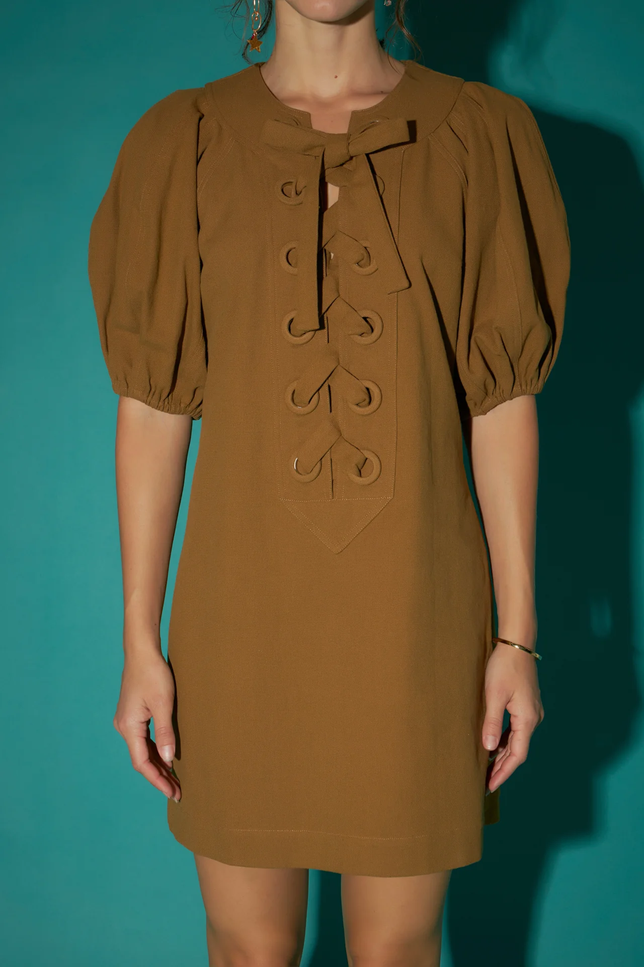 Laced Up Puffed Sleeve Mini Dress - Image 9