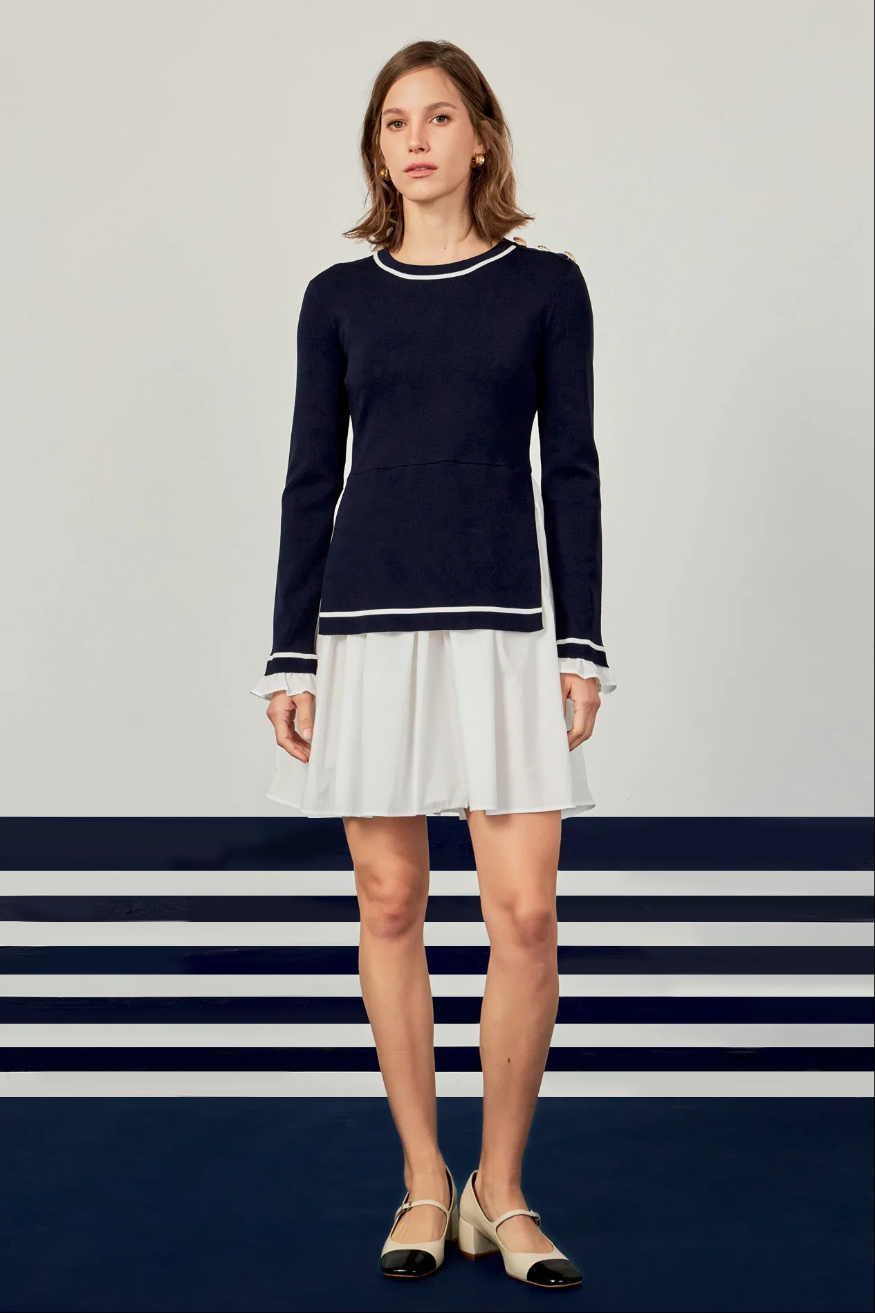 Mix Media Button Pointed Dress
