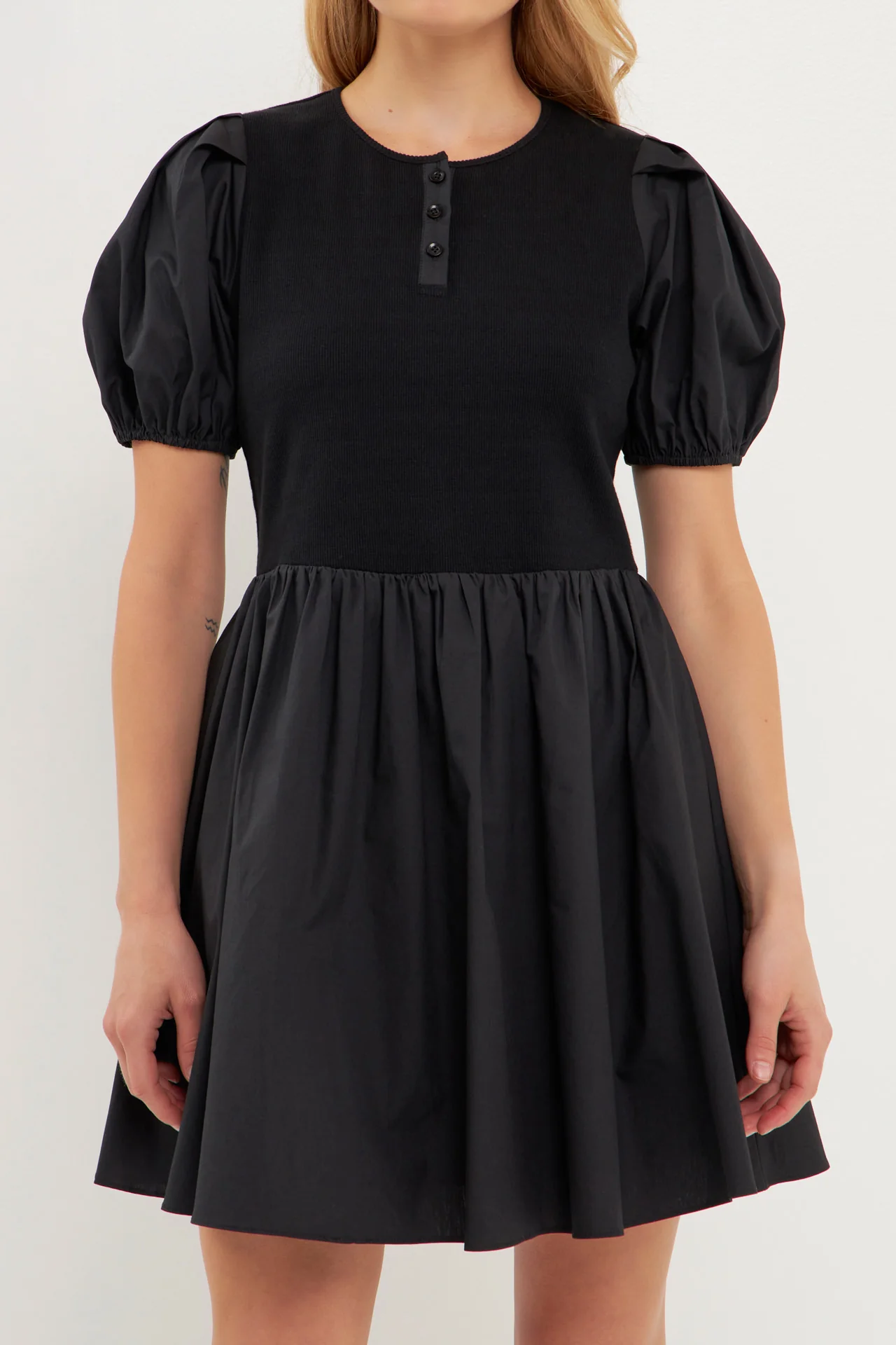 Mixed Media Henley Mini Dress - Image 2