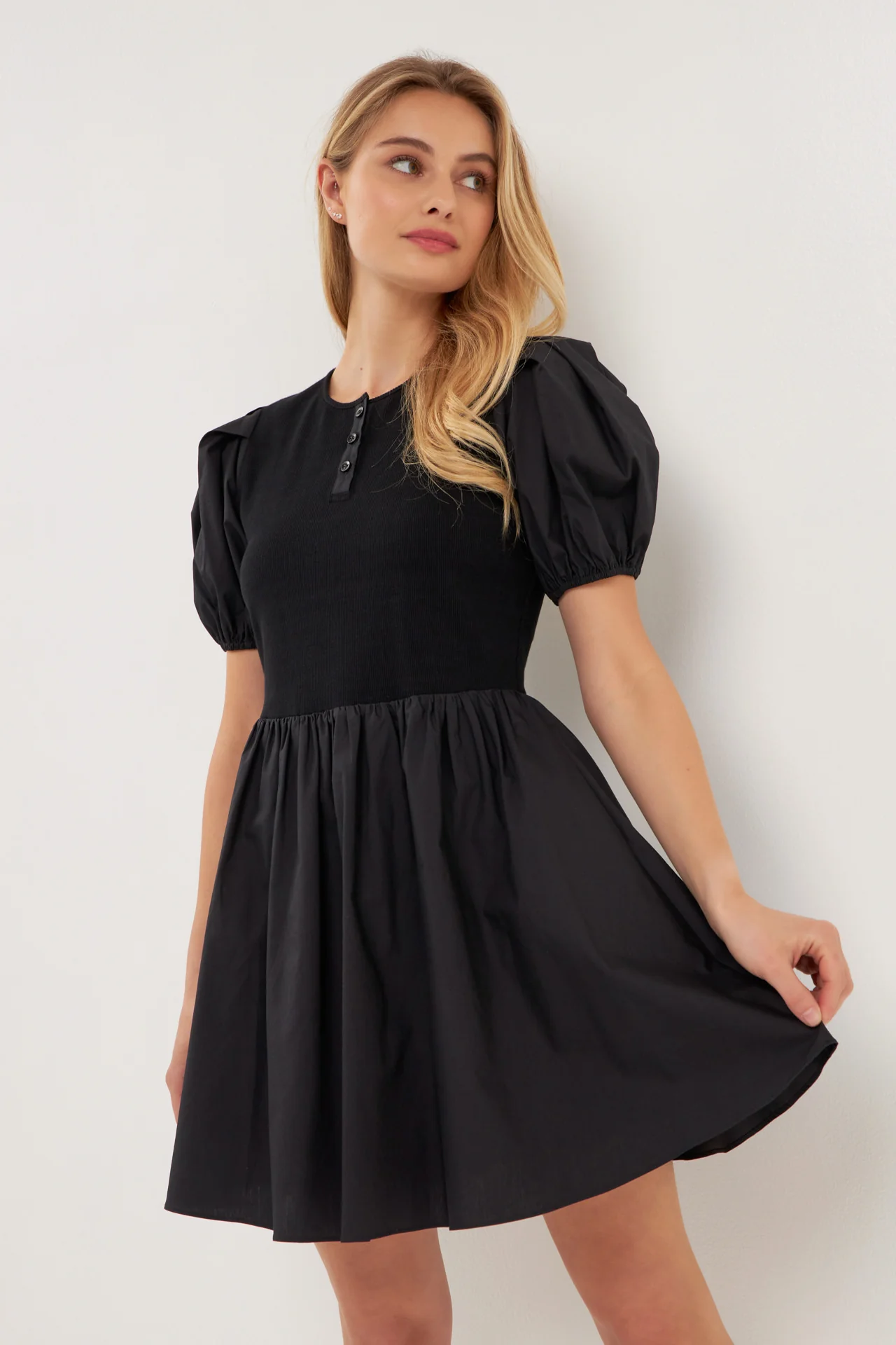 Mixed Media Henley Mini Dress - Image 5