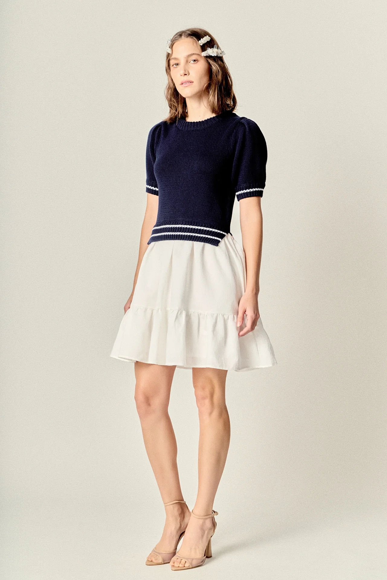 Mixed Media Puff Sleeve Mini Dress - Image 3