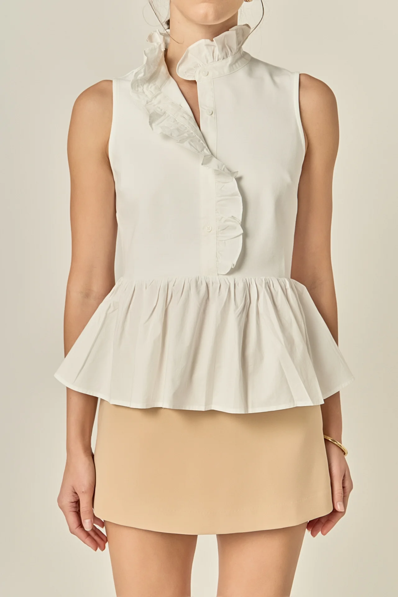 Sleeveless Ruffle Peplum Mixed Media Top - Image 2