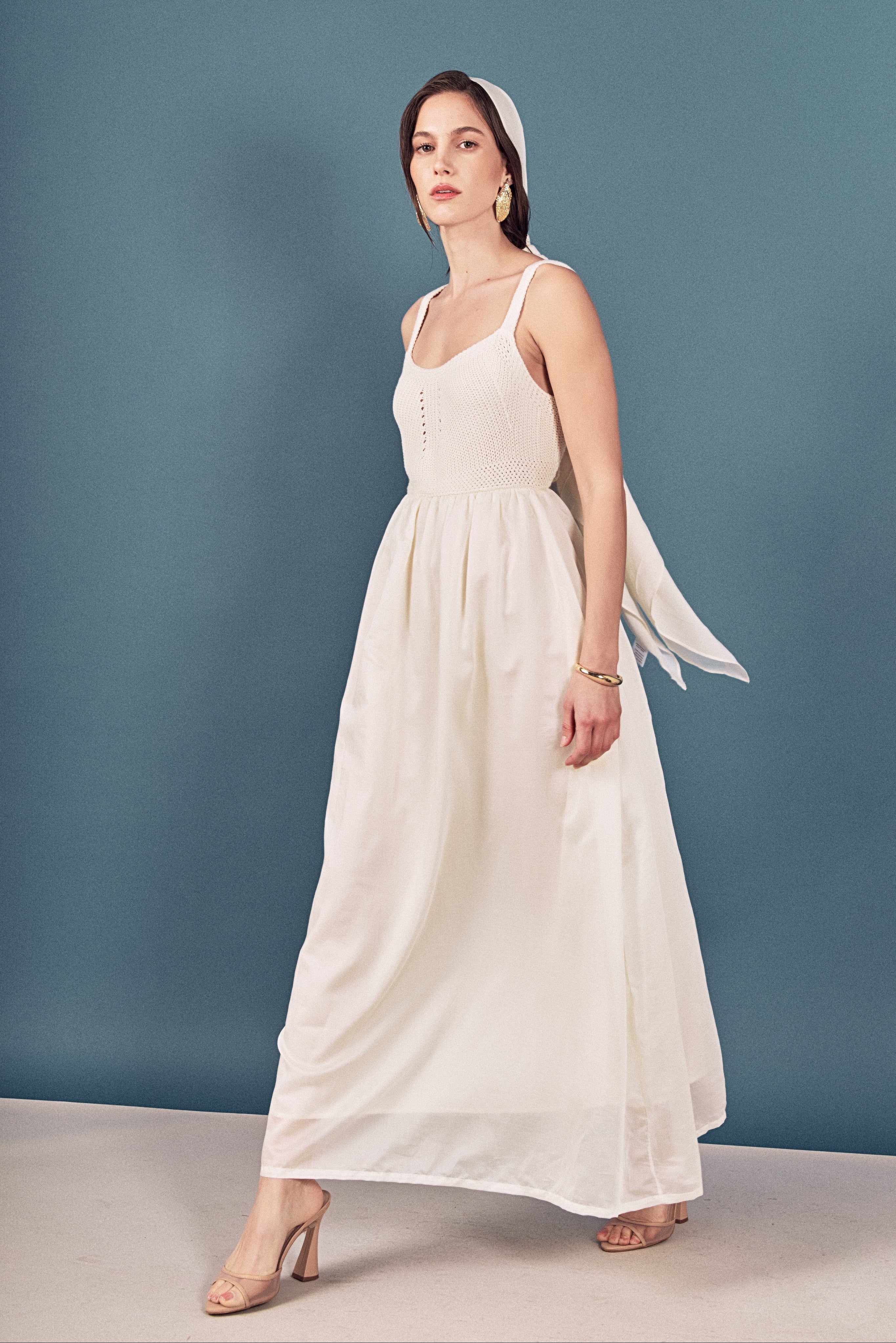 Mixed Media Sleeveless Midi Dress - Image 7