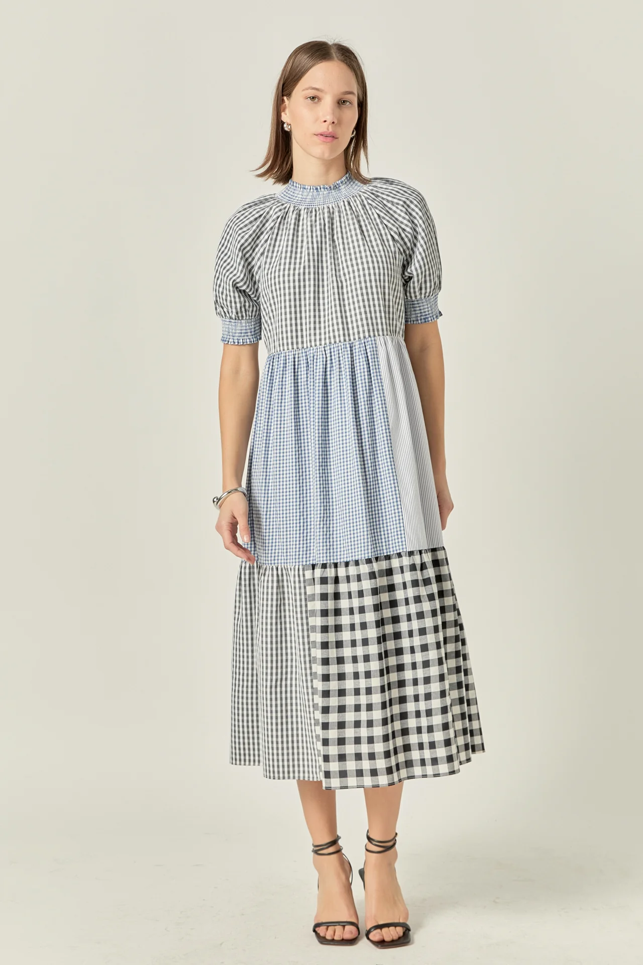 Patchwork Gingham Midi Dress