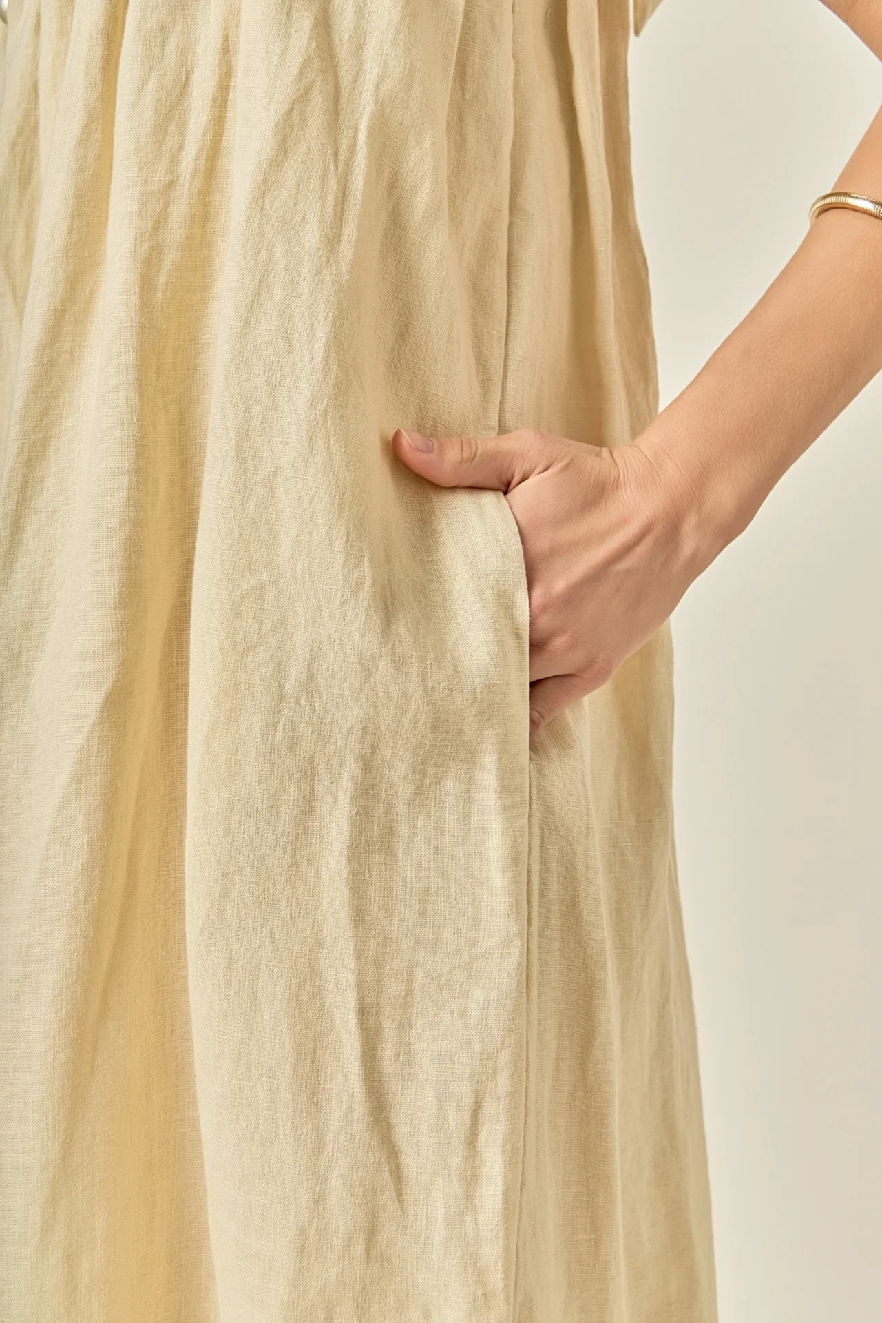Pearl Tie Strap Linen Midi Dress - Image 4