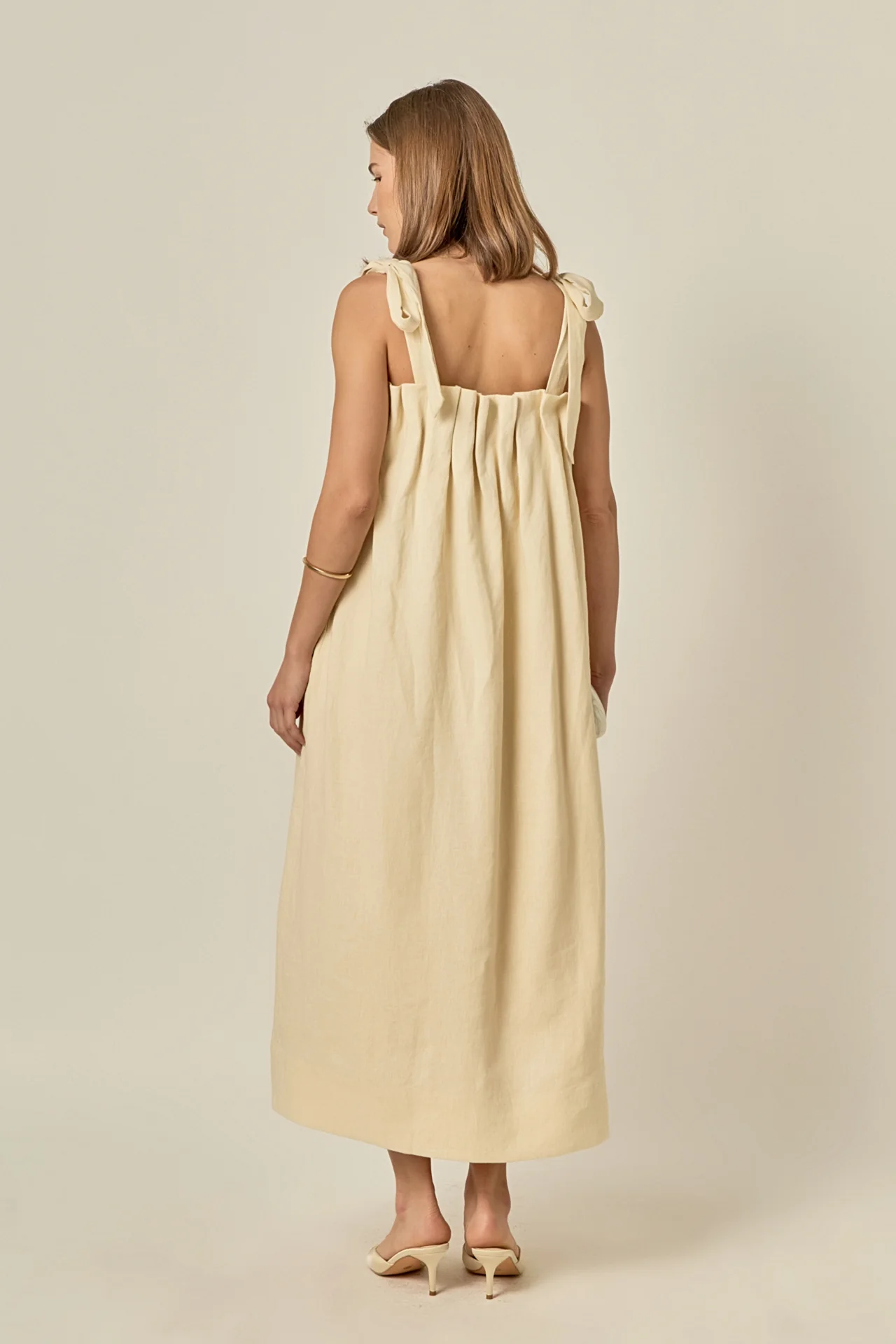 Pearl Tie Strap Linen Midi Dress - Image 6
