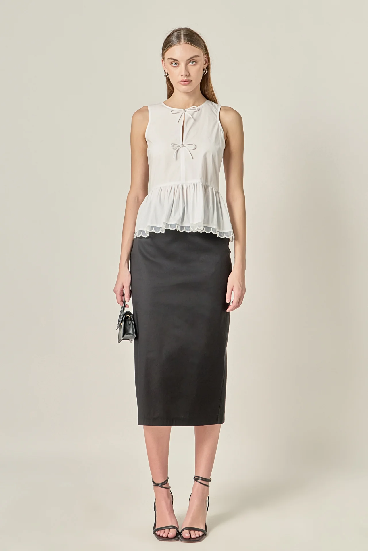 Pearl Bow Scallop Halter Top
