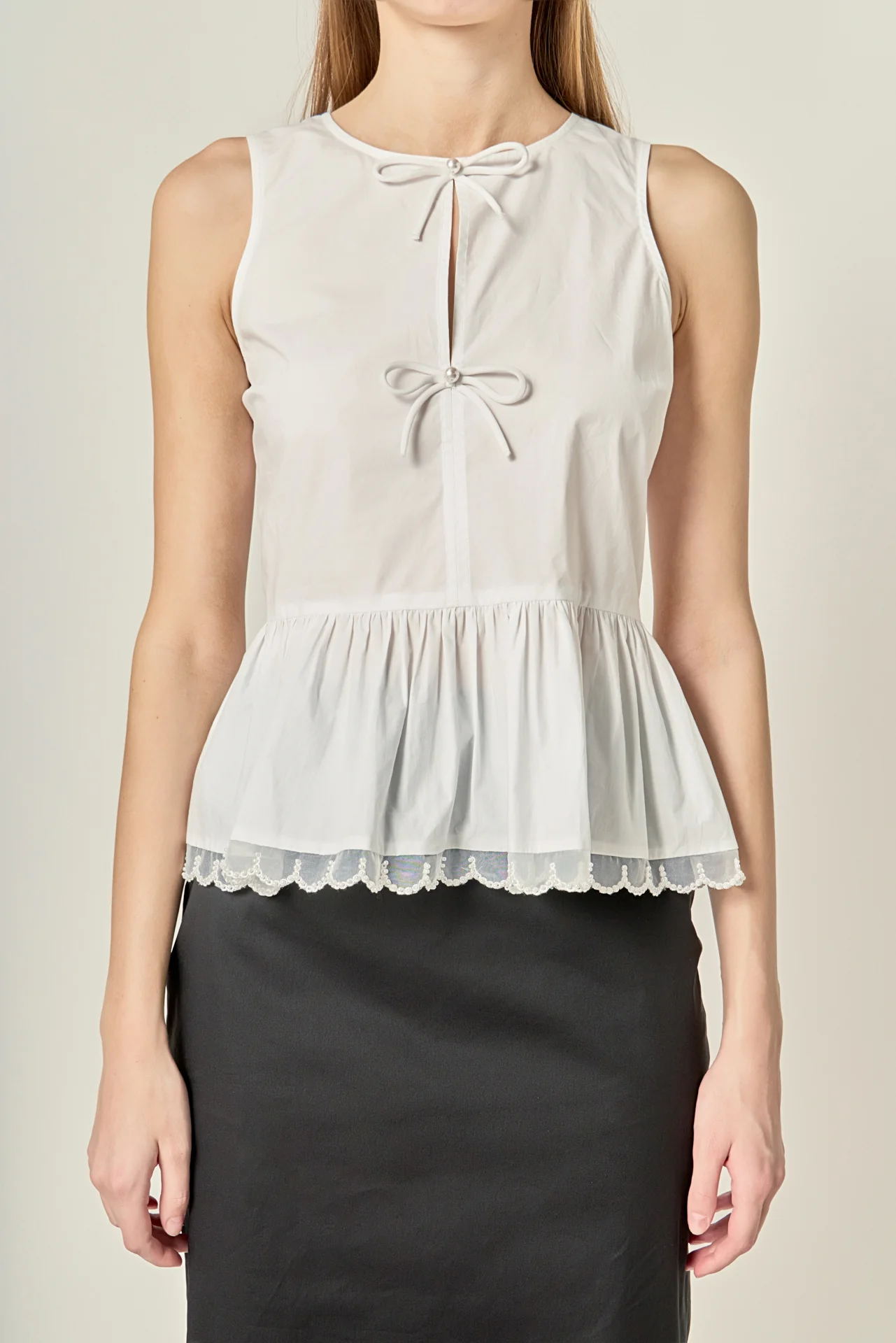 Pearl Bow Scallop Halter Top - Image 2