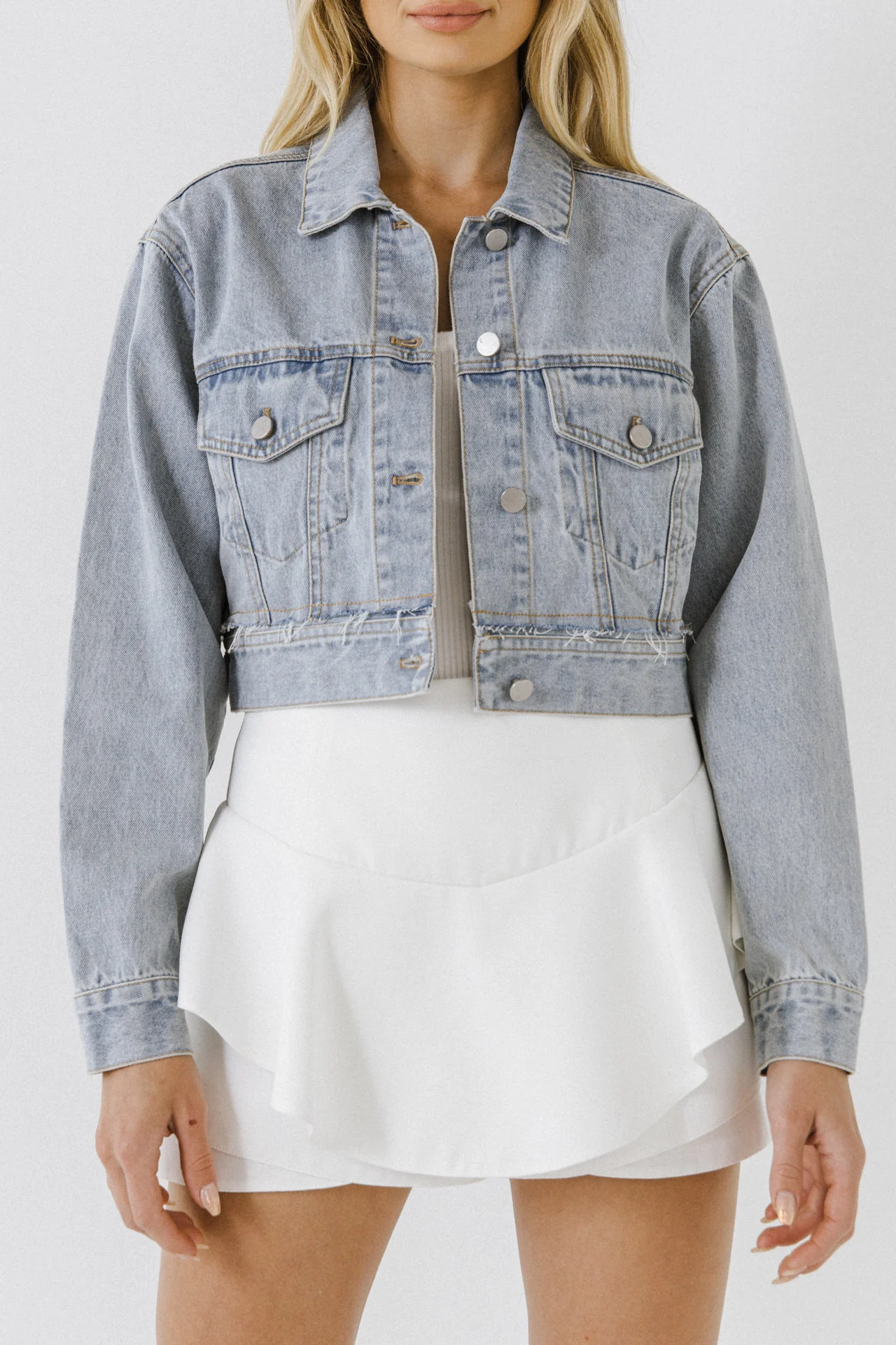 Plaid Patch with Cropped Denim Jacket - Image 3