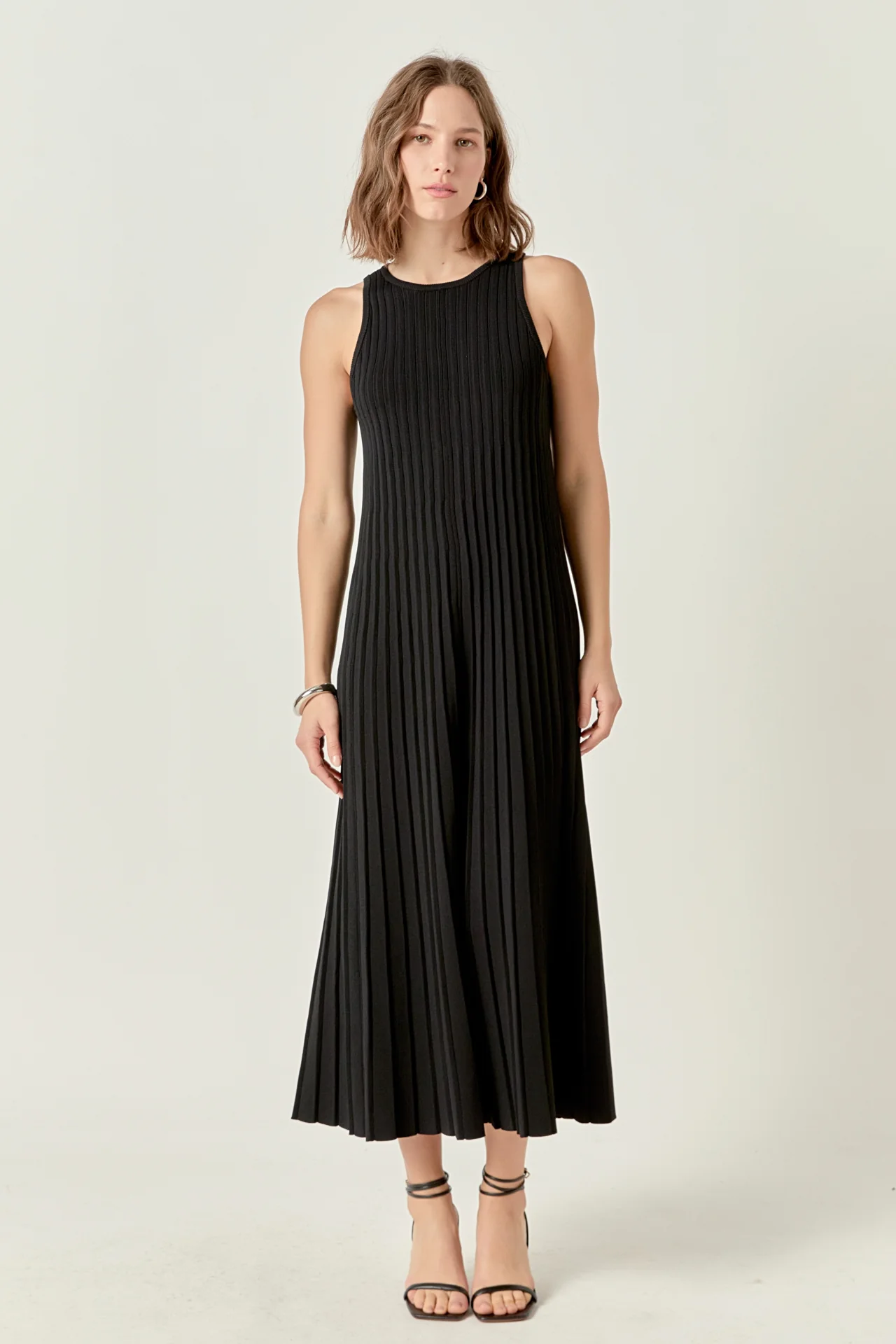 Pleated A-line Knit Midi Dress - Image 11