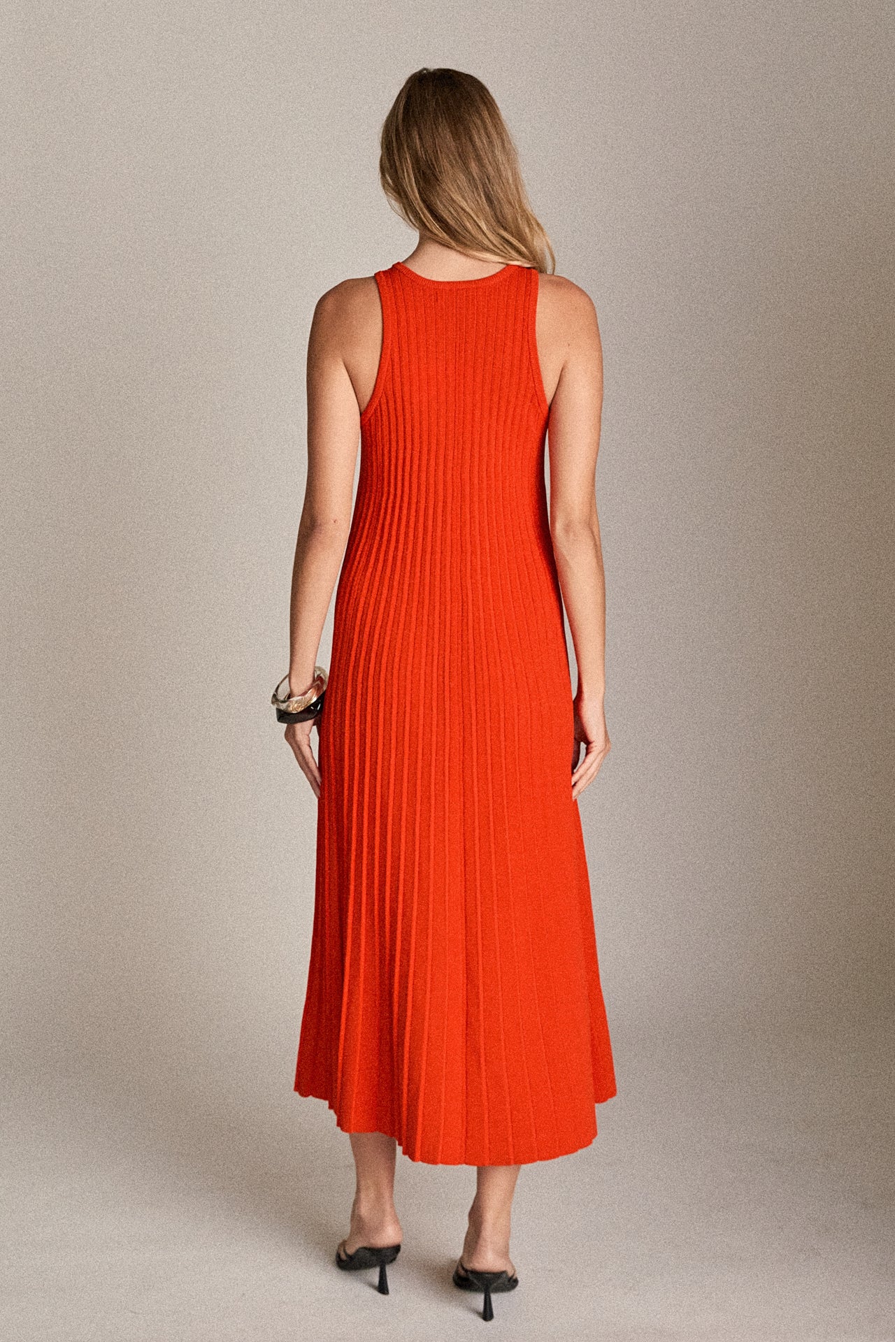 Pleated A-line Knit Midi Dress - Image 4