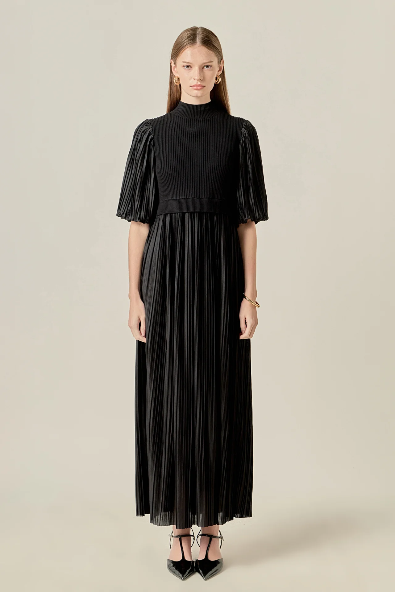 Pleated Mix Media Maxi Dress