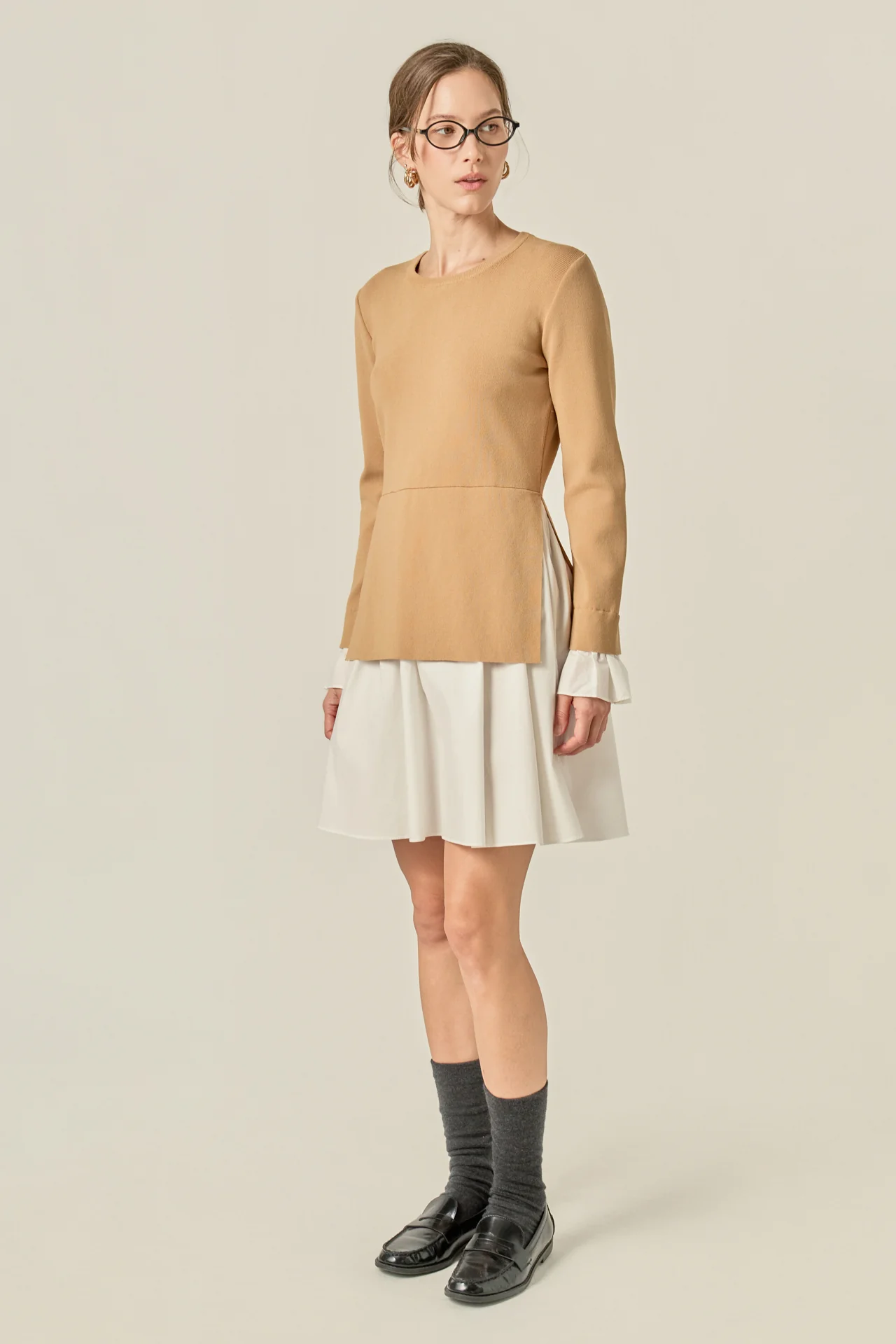 Poplin Combo Knit Mini Dress