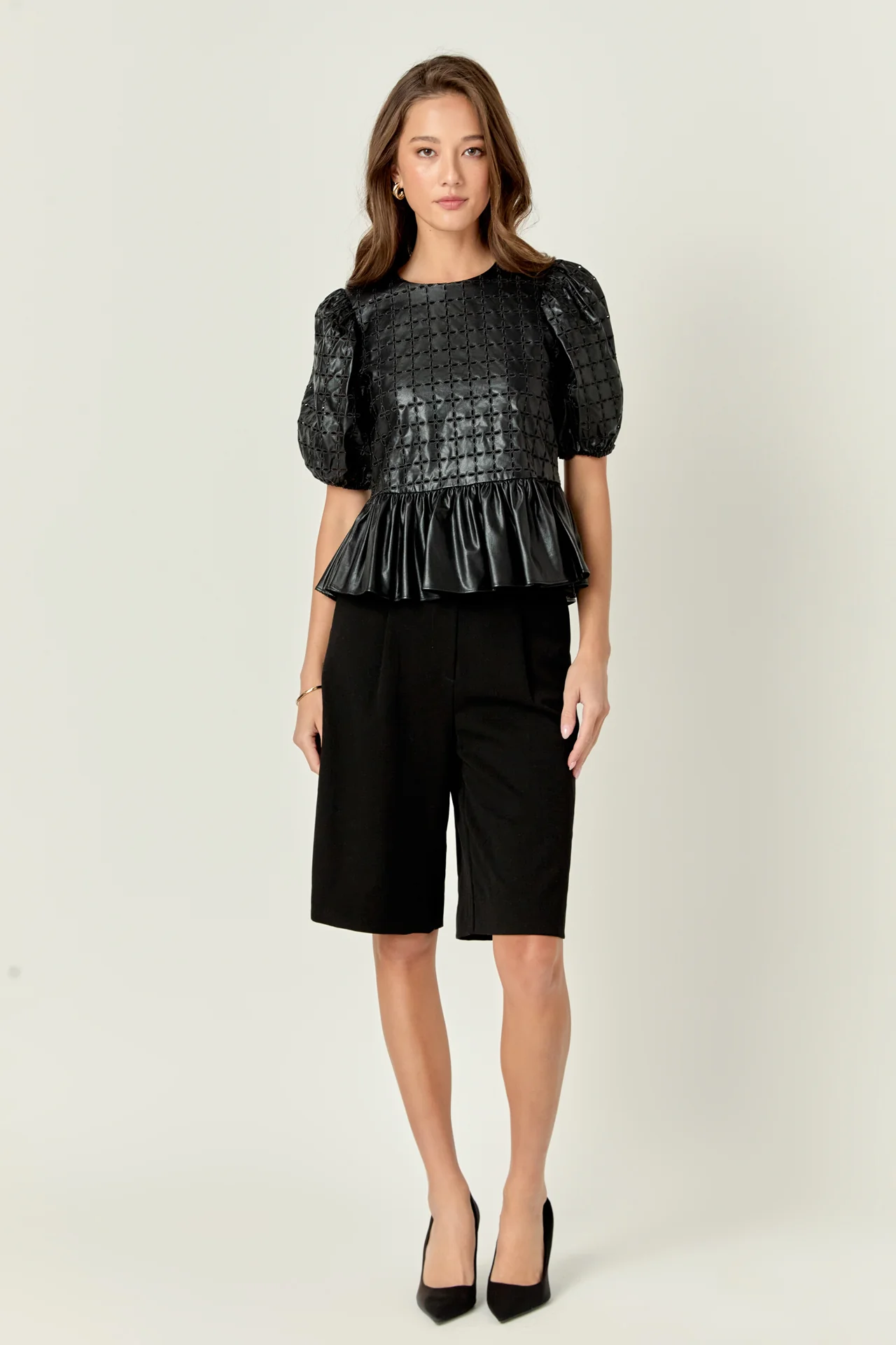 Faux Leather Peplum Top