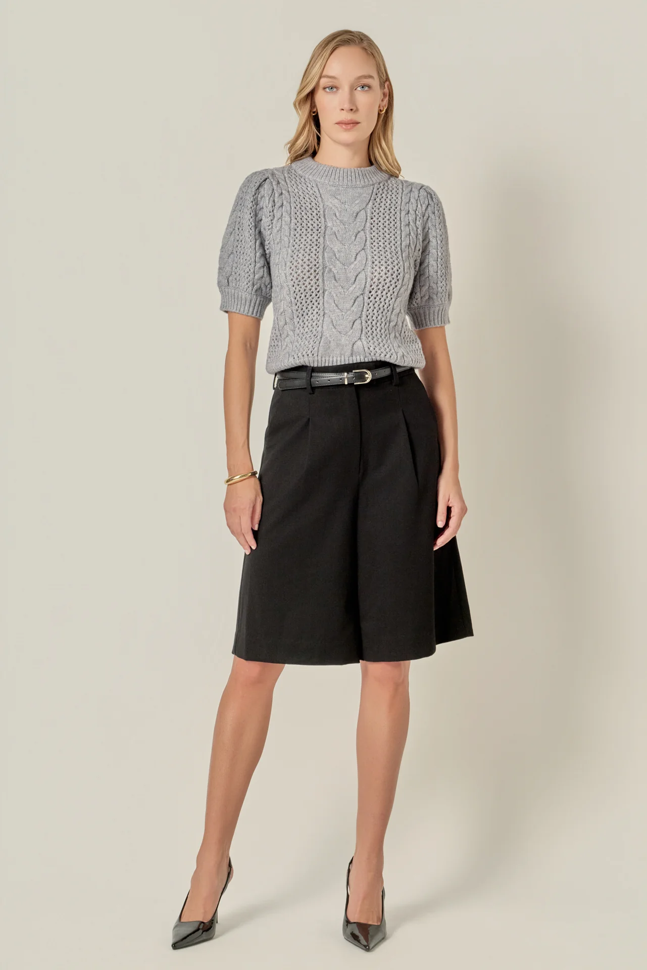 Puff Sleeve Cable Sweater Top