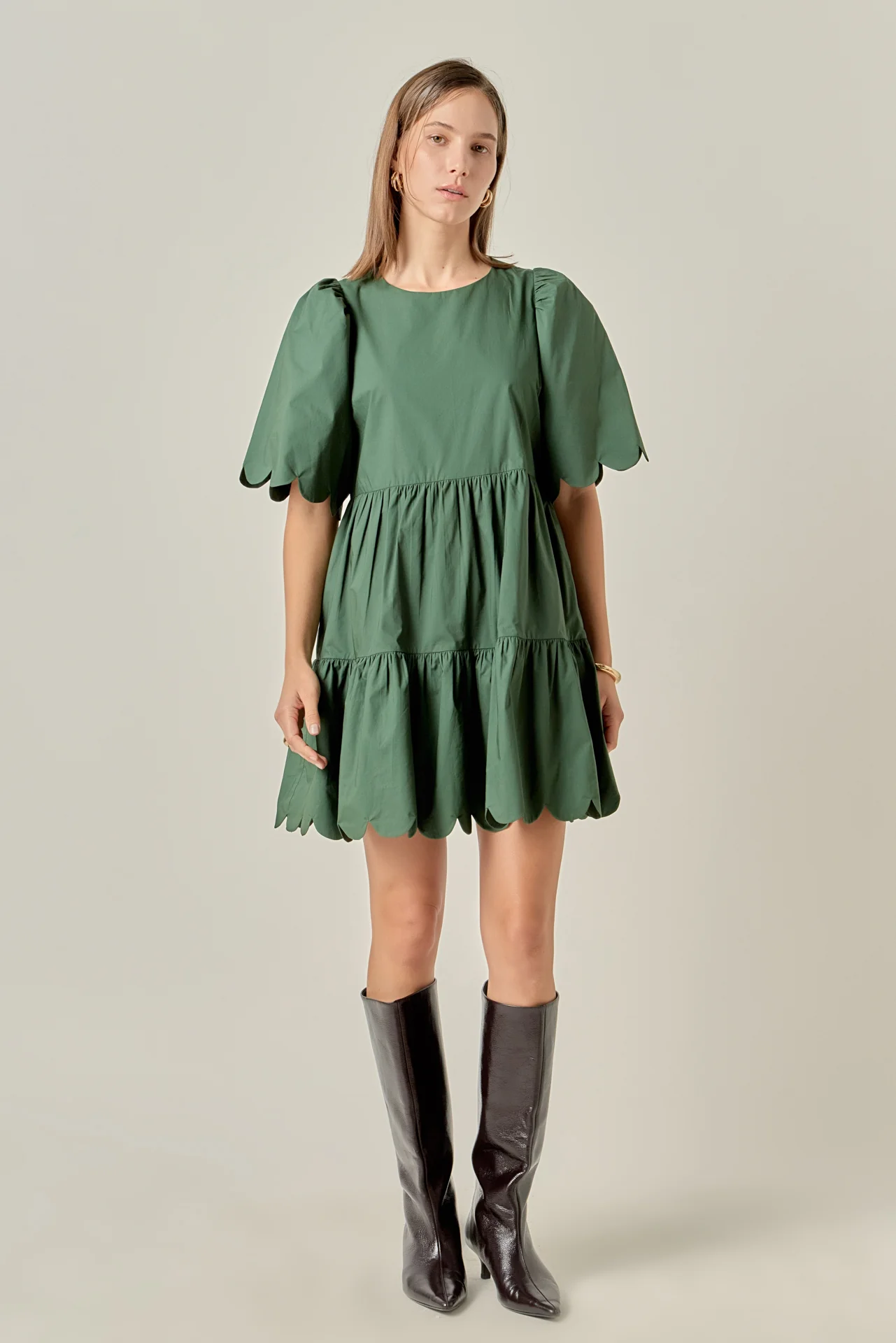 Scallop Detail Tiered Mini Dress