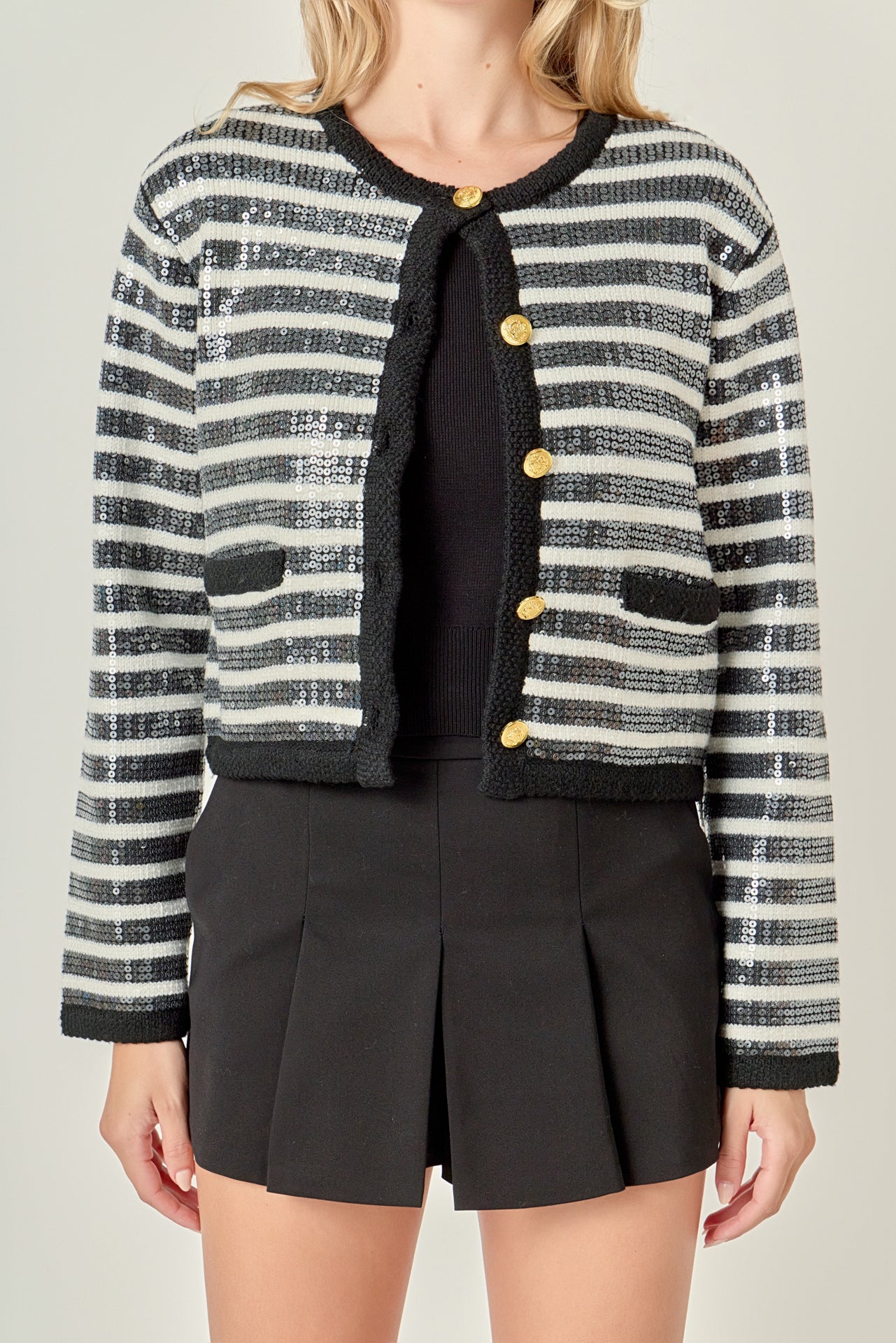 Sequin Striped Knit Cardigan - Image 2