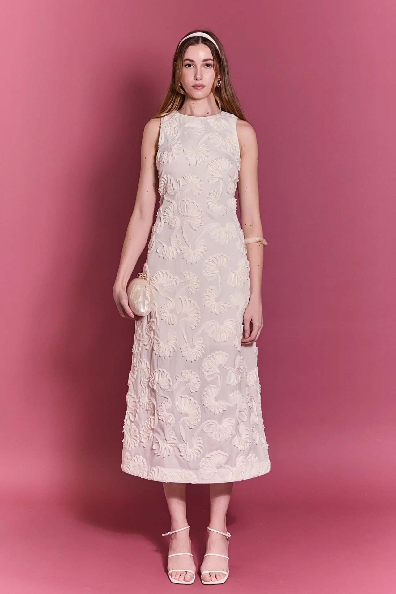 Textured Floral Sleeveless Midi Dress
