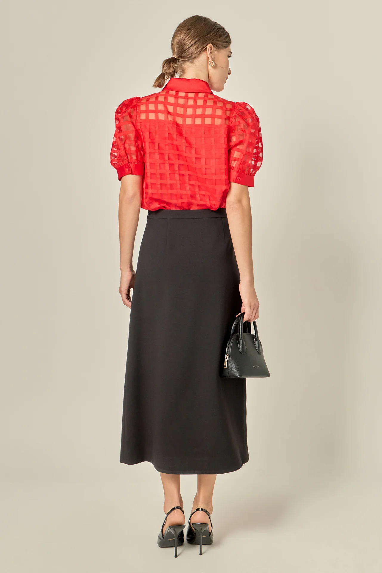 Short Sleeve Organza Grid Blouse - Image 10