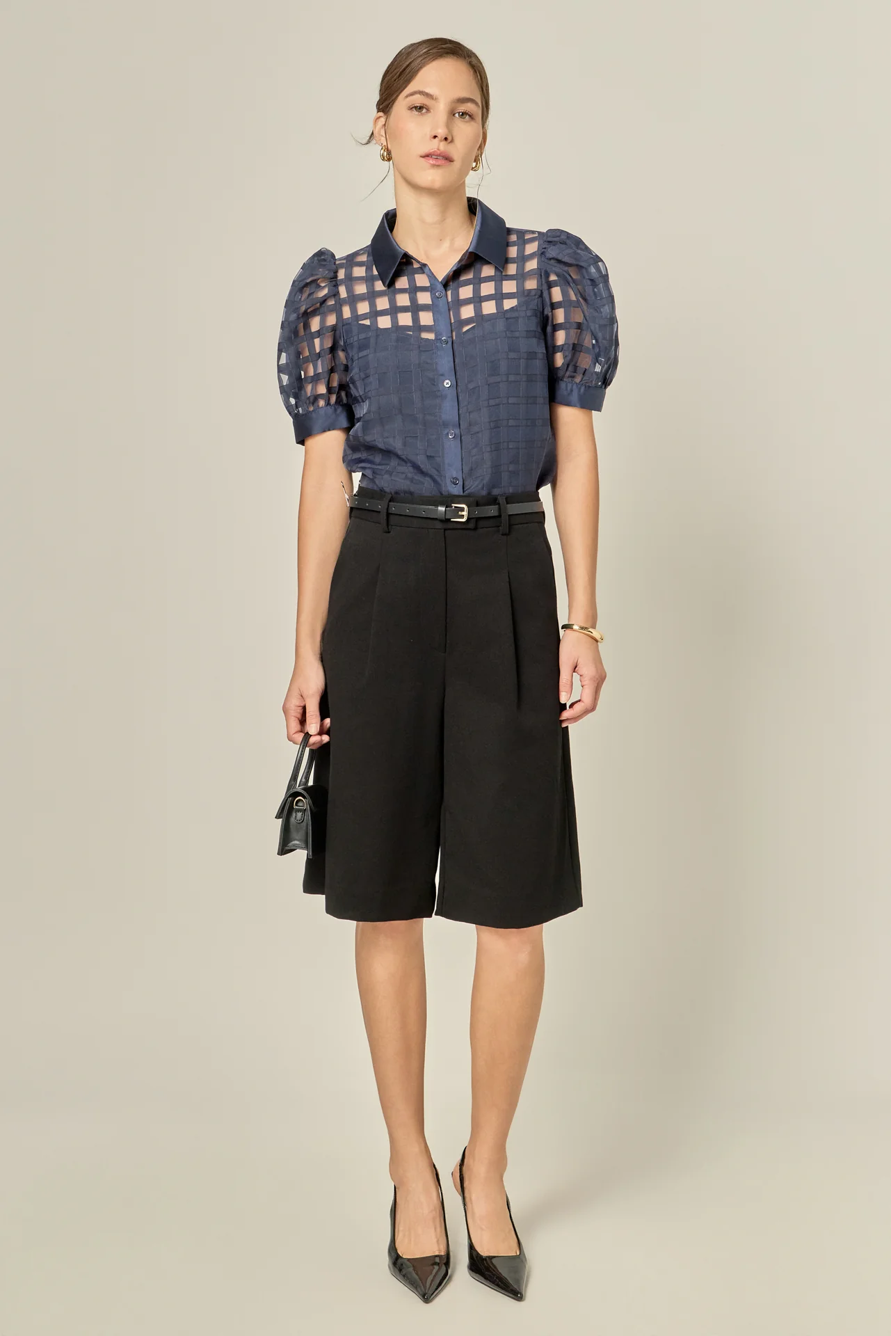 Short Sleeve Organza Grid Blouse - Image 12