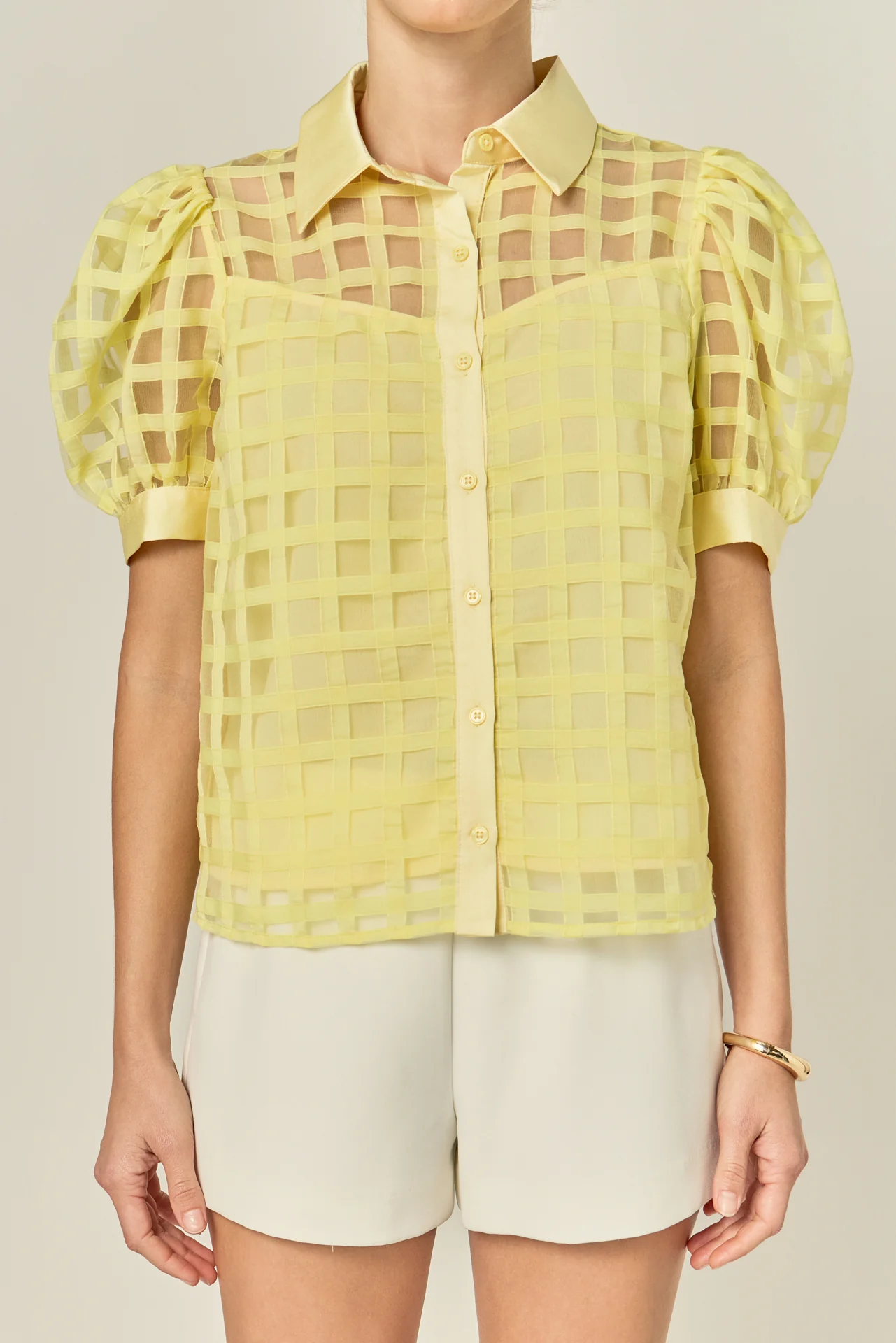 Short Sleeve Organza Grid Blouse - Image 18