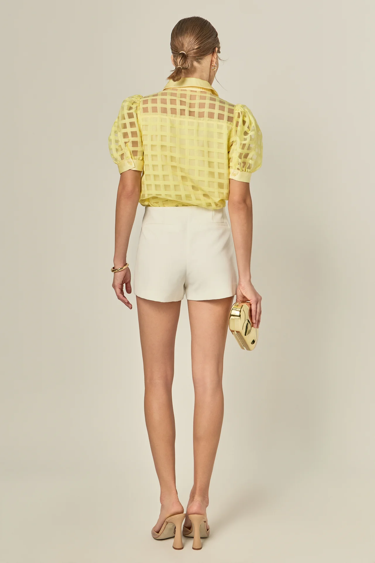 Short Sleeve Organza Grid Blouse - Image 20