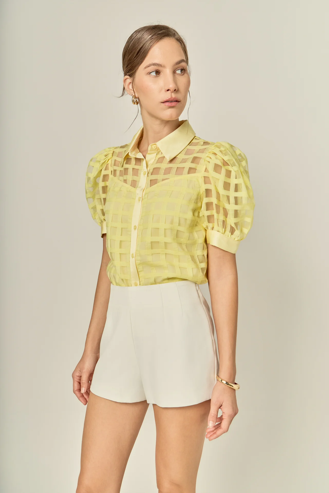 Short Sleeve Organza Grid Blouse - Image 21