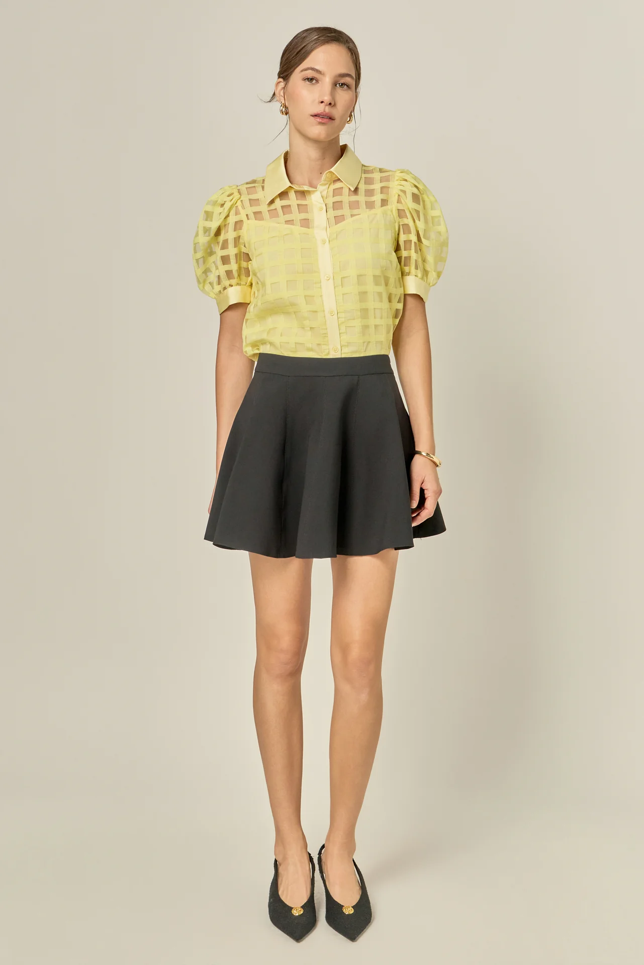 Short Sleeve Organza Grid Blouse - Image 22