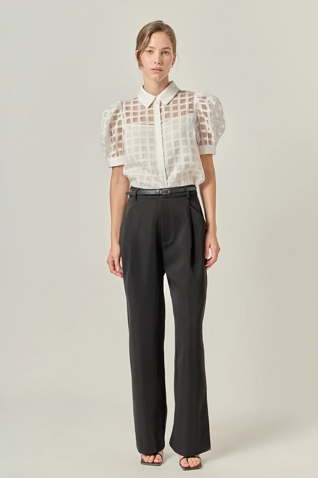 Short Sleeve Organza Grid Blouse - Image 28