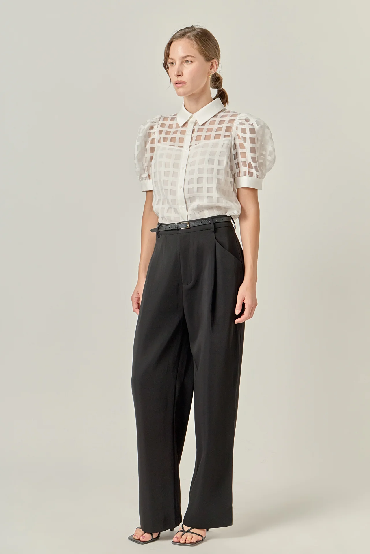 Short Sleeve Organza Grid Blouse - Image 30