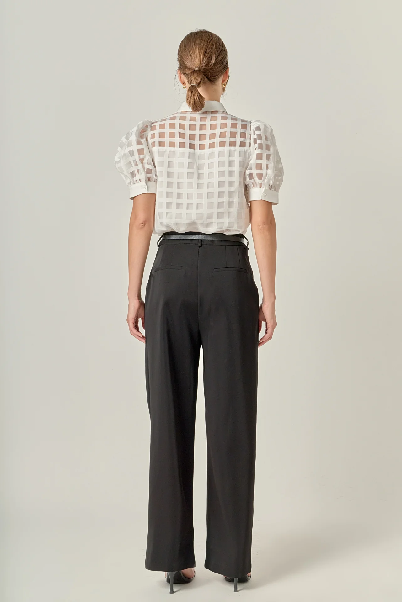 Short Sleeve Organza Grid Blouse - Image 31
