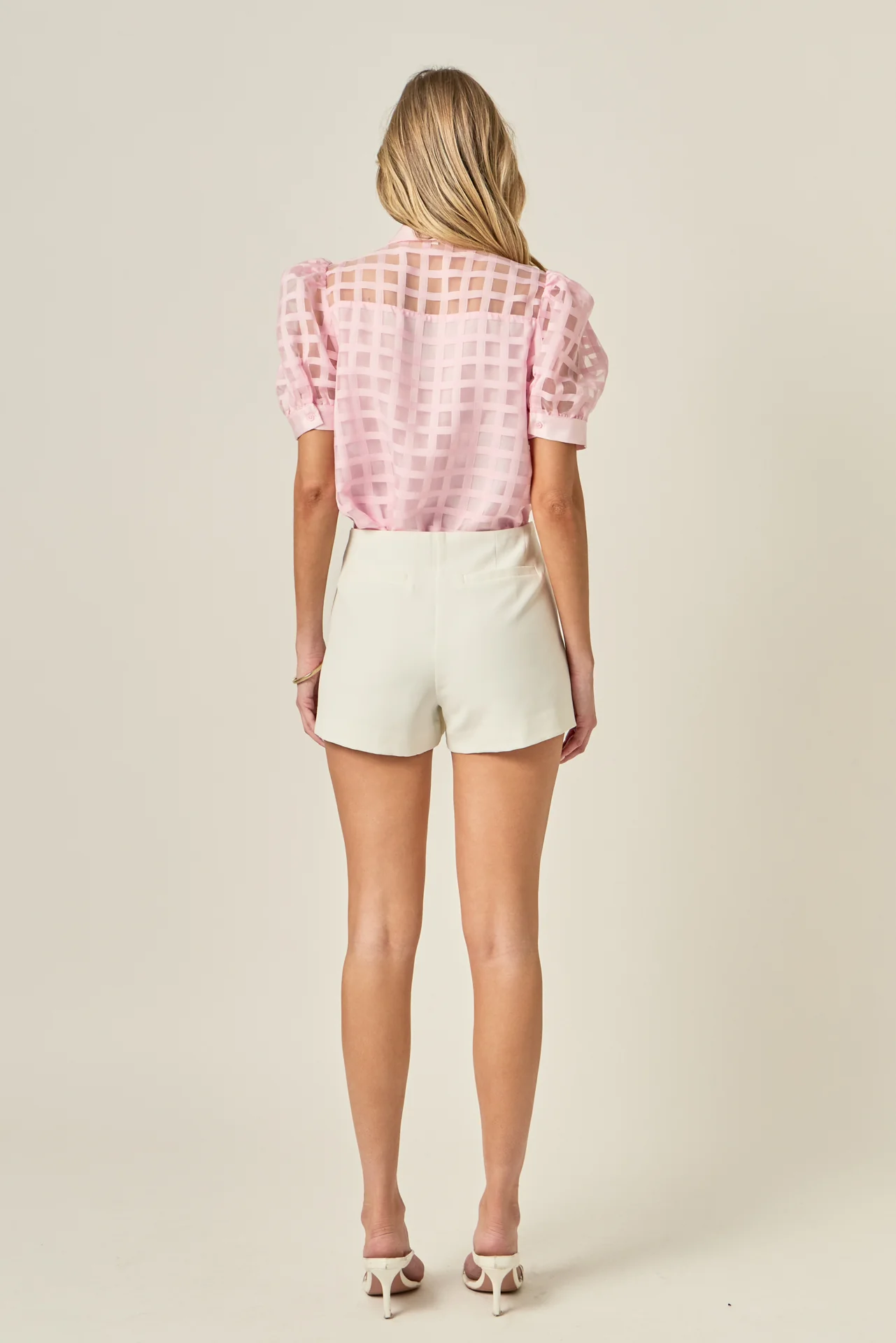 Short Sleeve Organza Grid Blouse - Image 4