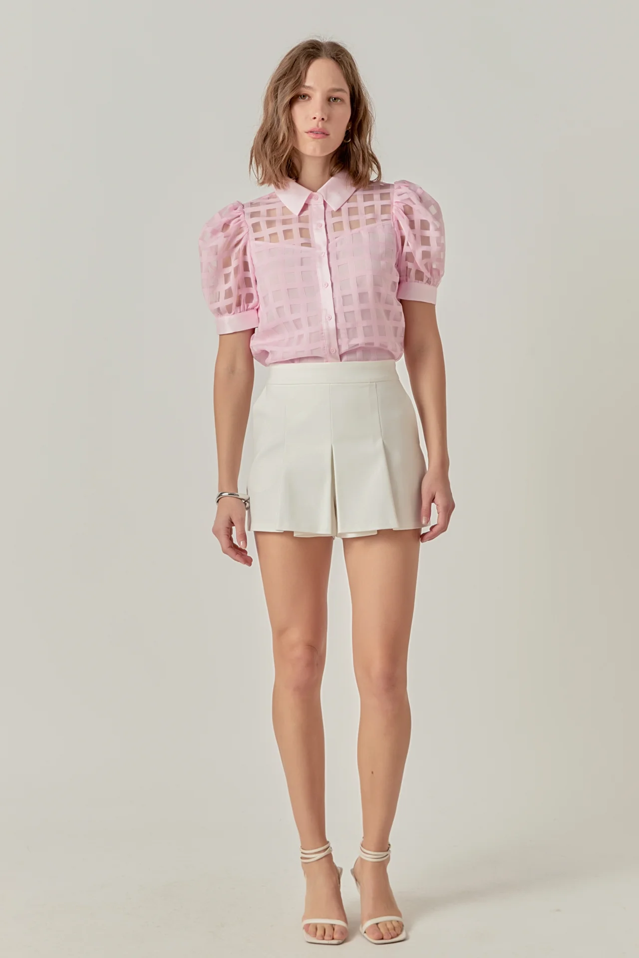 Short Sleeve Organza Grid Blouse - Image 6