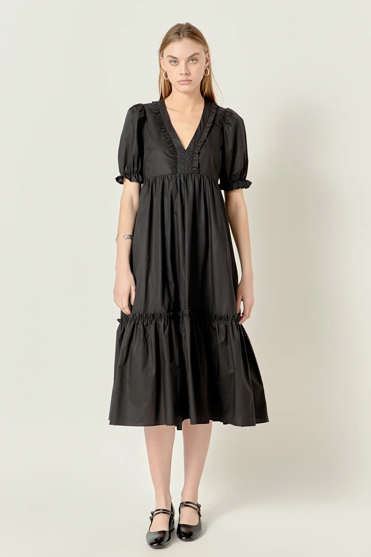 Solid Tiered Midi Dress