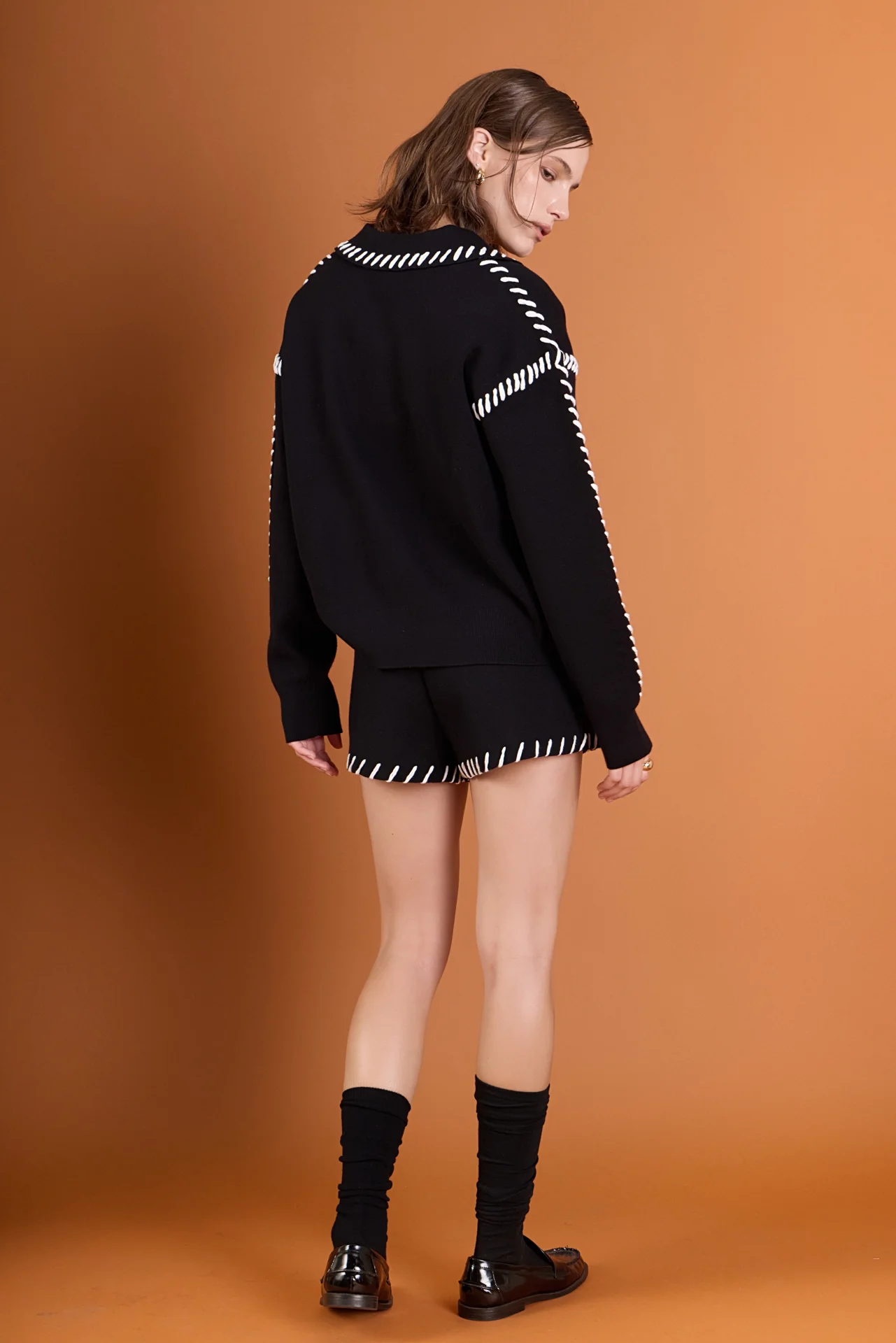 Stitch Detail Knit Collar Top - Image 4
