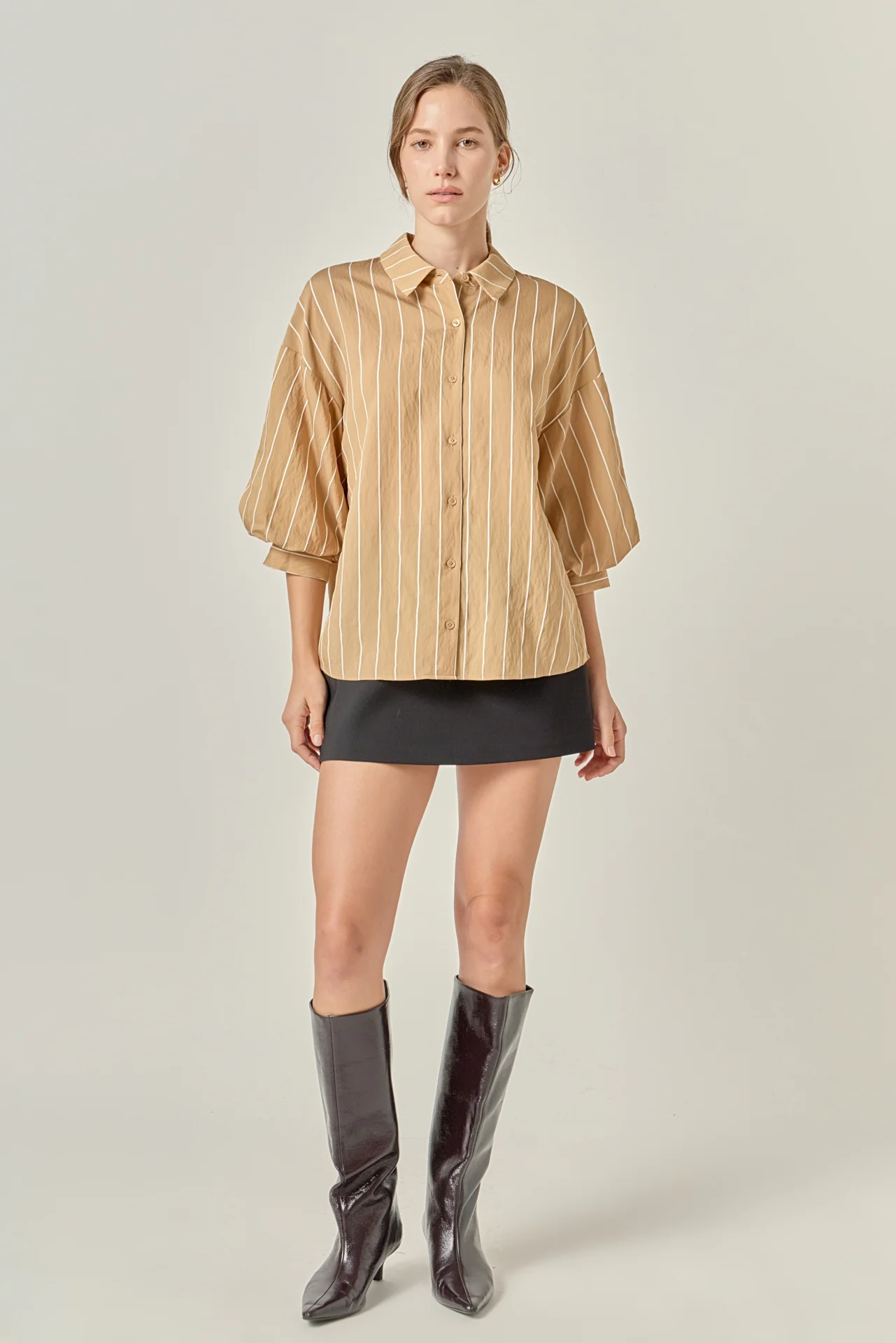 Stripe Balloon Sleeve Shirt