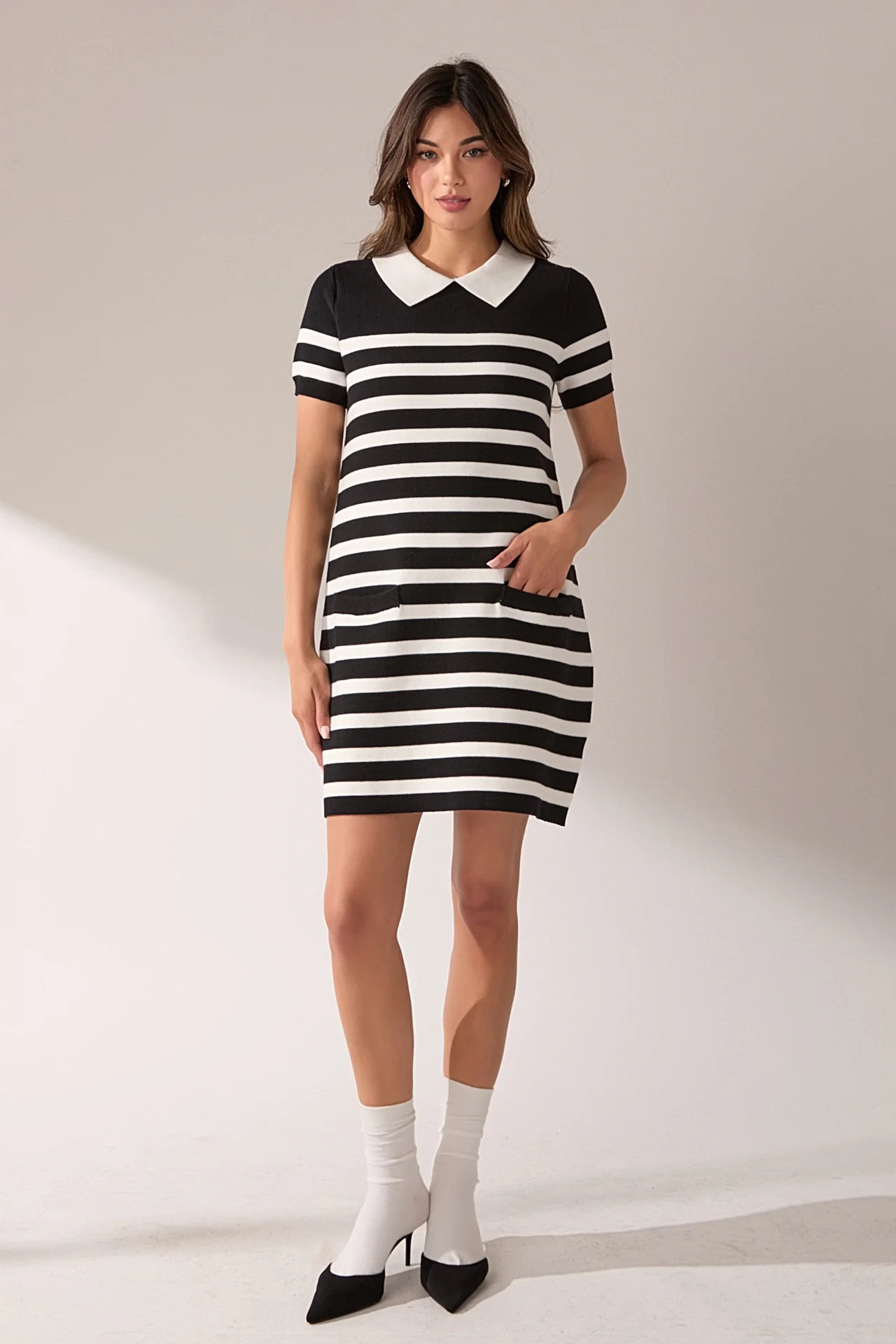 Stripe Collar Mini Dress