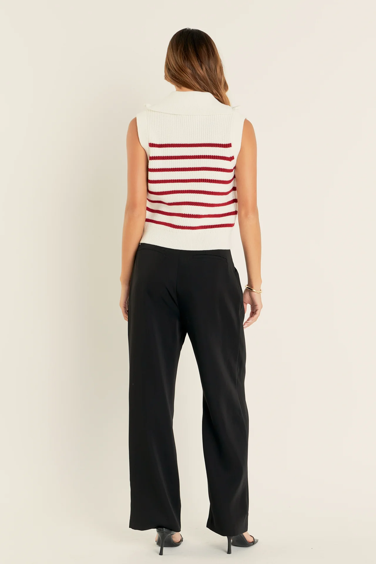 Stripe Half Zip Up Sleeveless Knit Top - Image 14