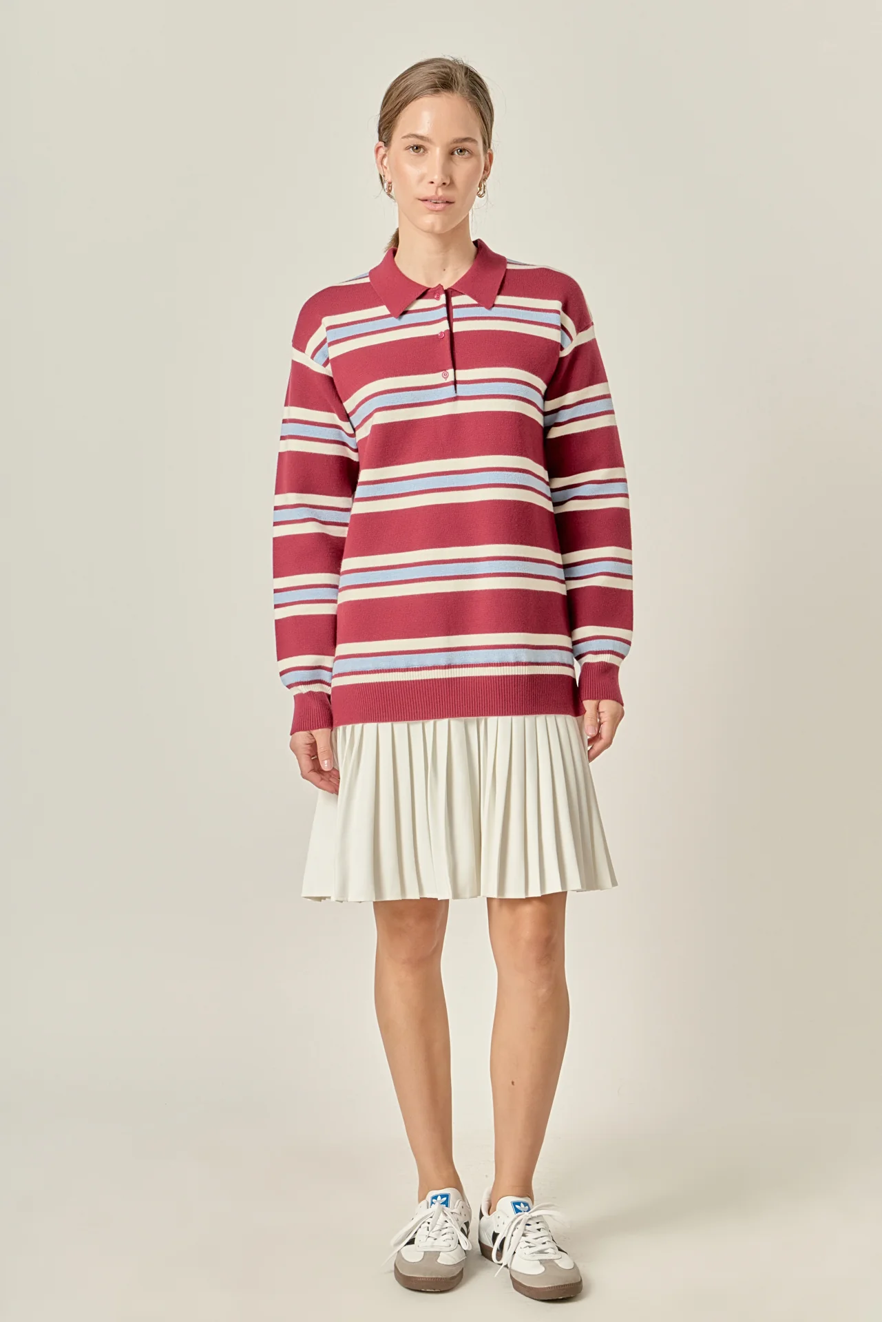 Stripe Polo Mixed Media Mini Dress
