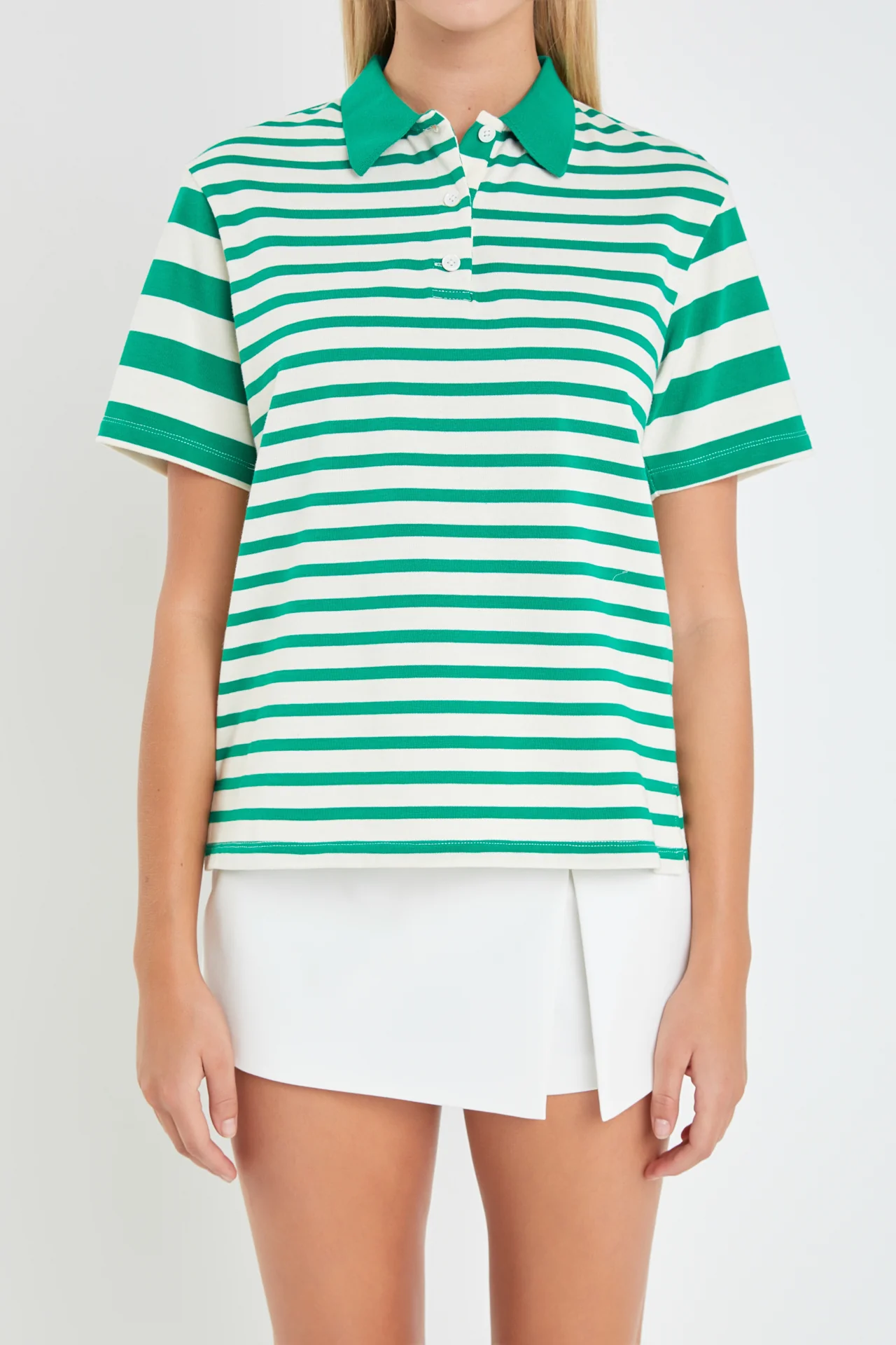 Stripe Short Sleeve Collared Knit Top - Image 2