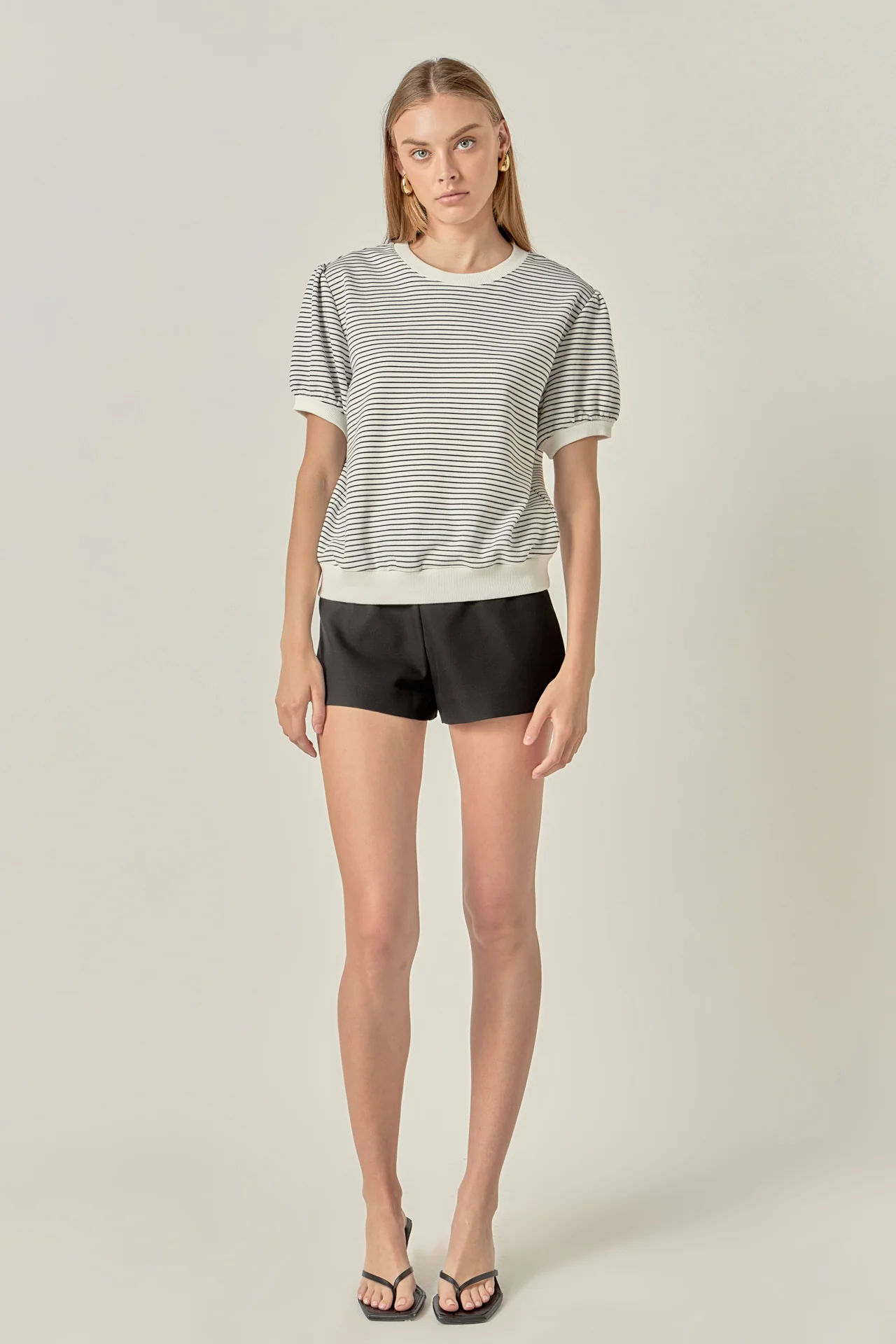 Stripe Terry Puff Sleeve Sweatshirt