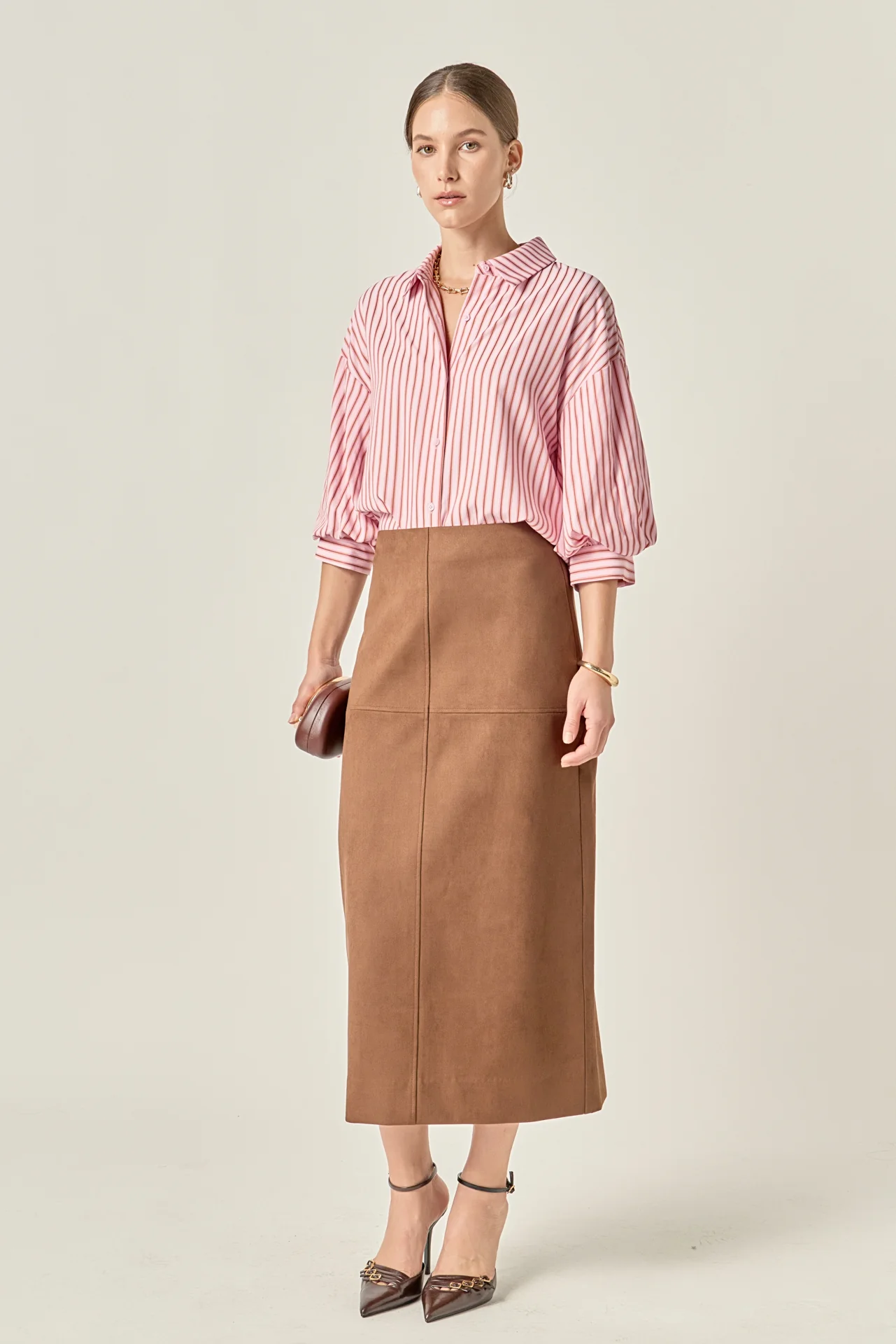 Classic Pinstripe Striped Balloon Sleeve Shirt - Image 3