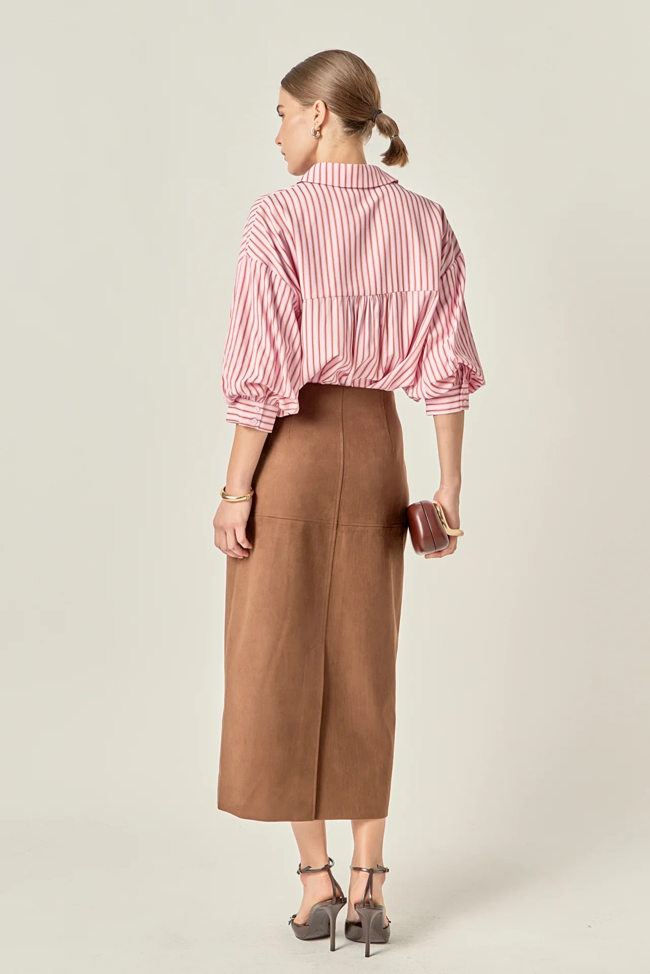 Classic Pinstripe Striped Balloon Sleeve Shirt - Image 4