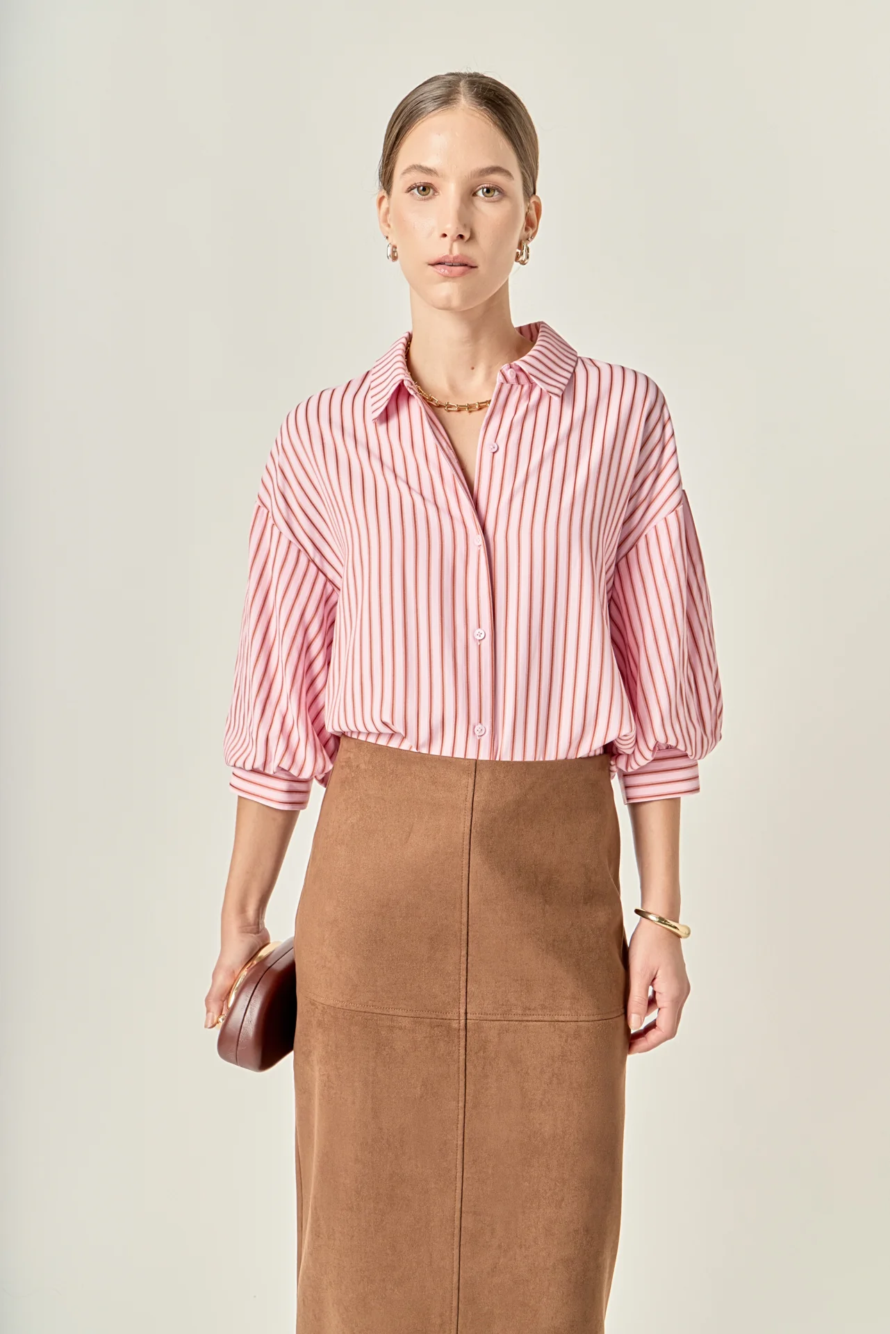 Classic Pinstripe Striped Balloon Sleeve Shirt - Image 5